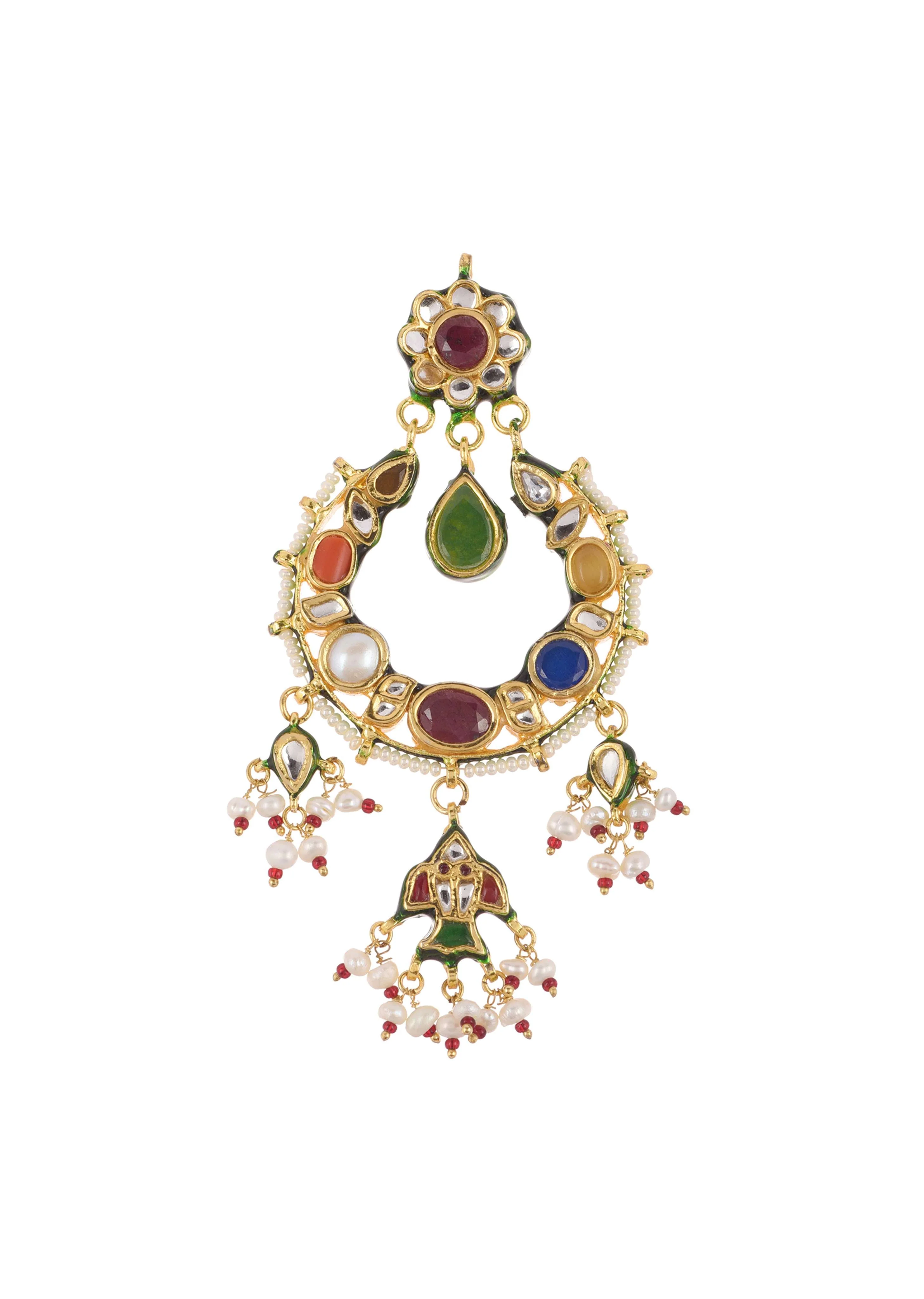 Navratna Kundan Chandbalis In Gold Finish Mix Metal - Image 3