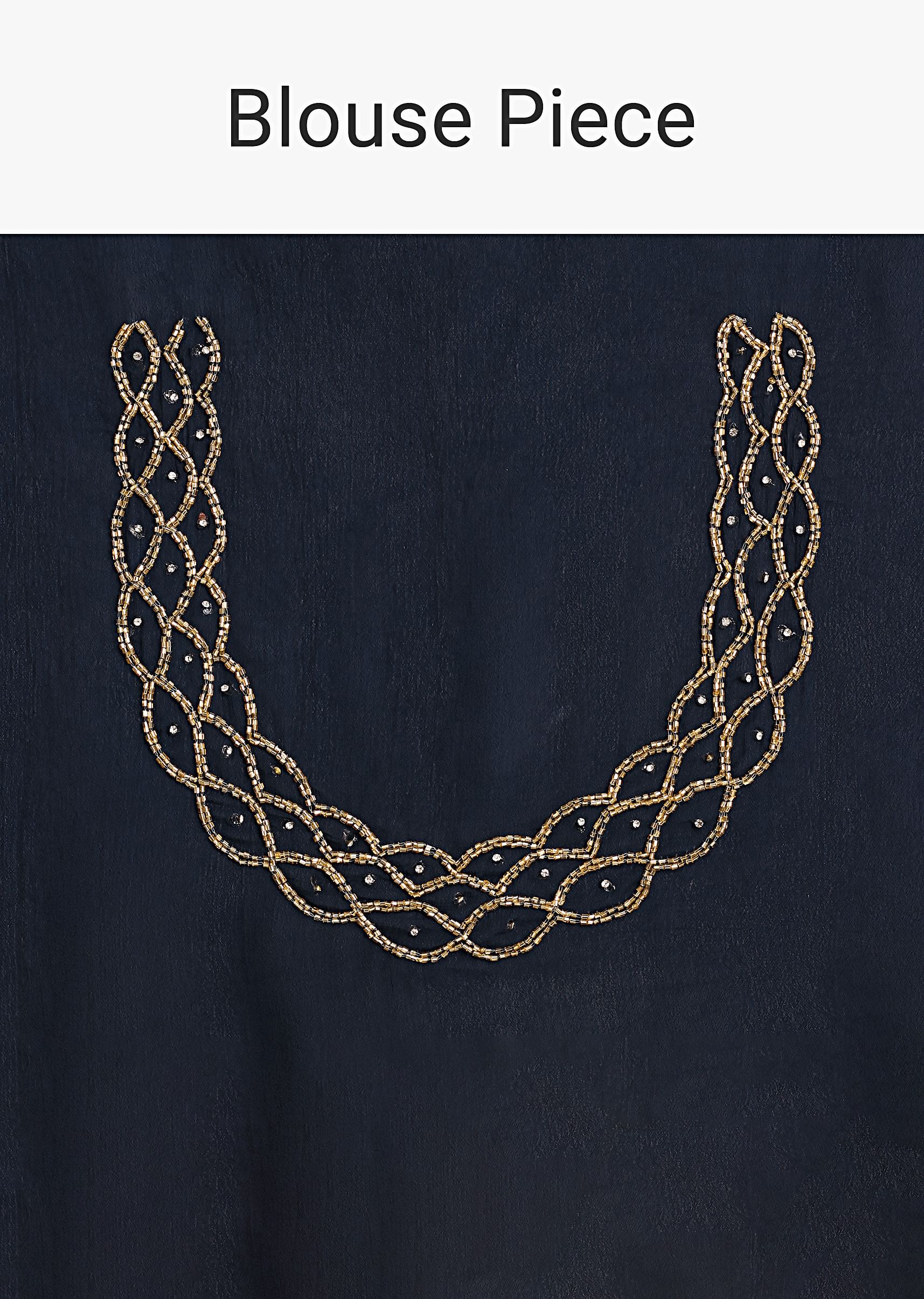Navy Blue Cutdana Work Chinnon Saree - Image 10