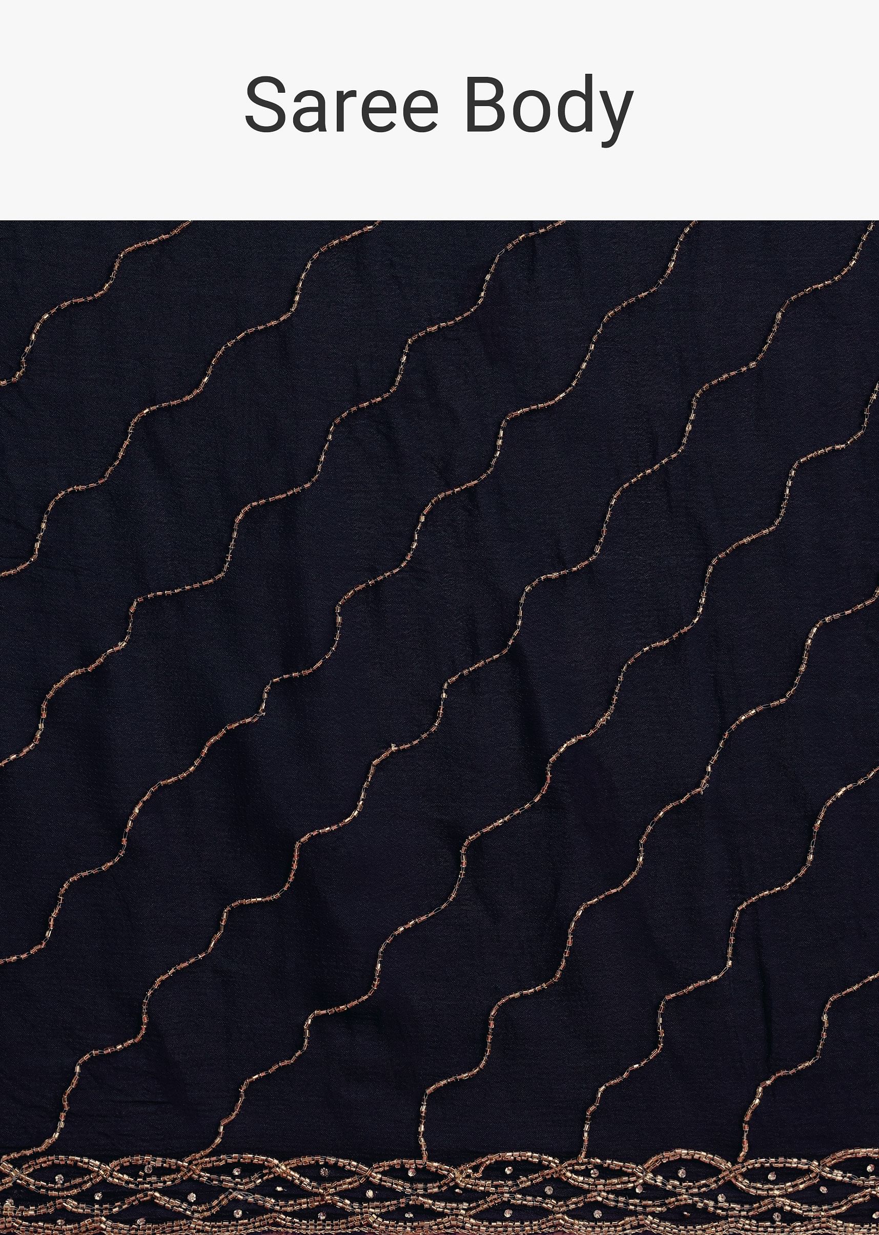 Navy Blue Cutdana Work Chinnon Saree - Image 9