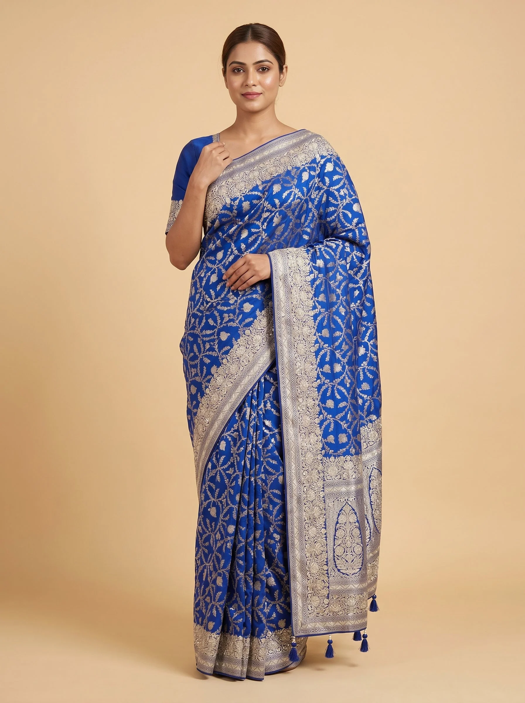 Navy Blue Deep Ocean Embroidered Saree