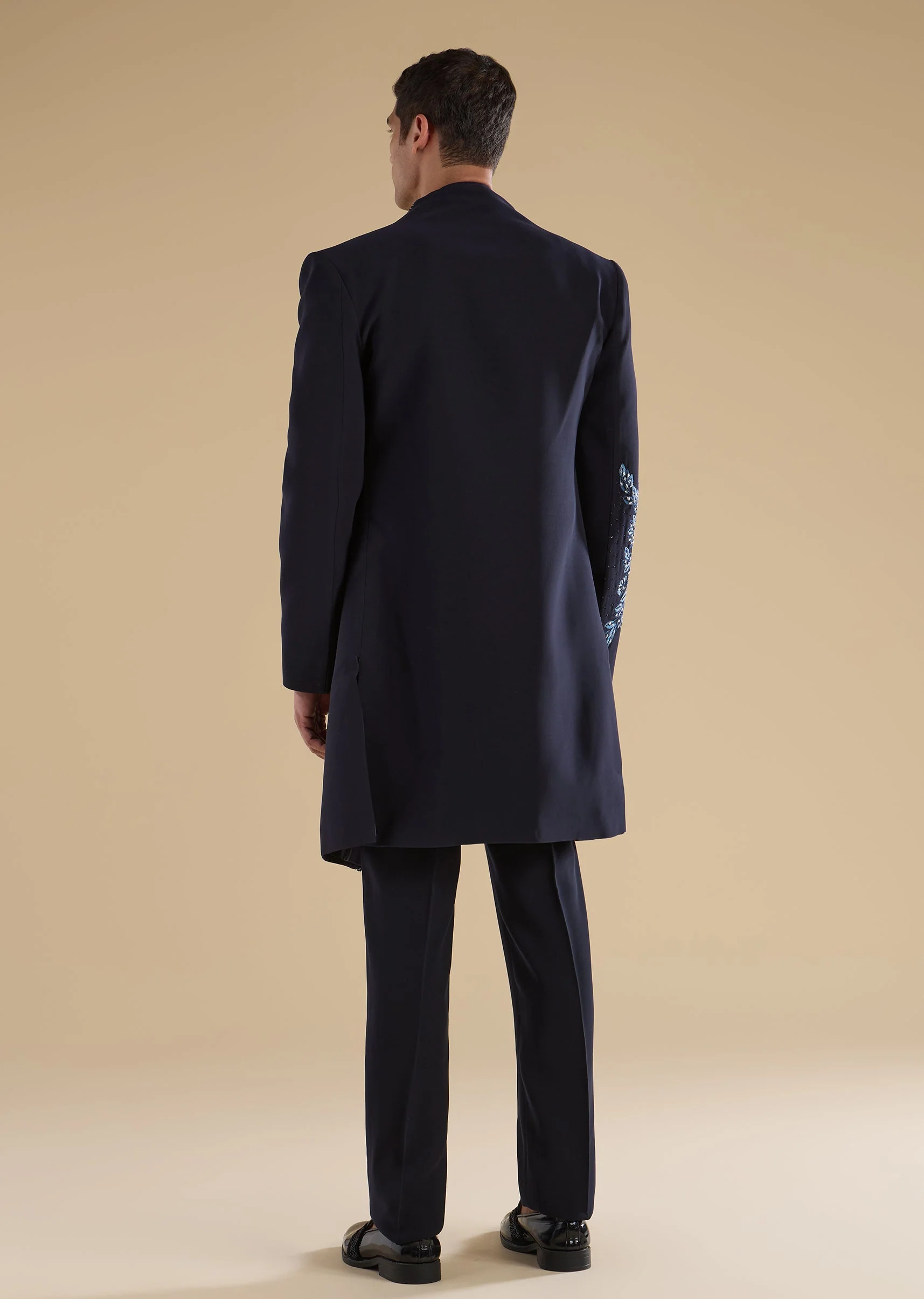 Navy Blue Embroidered Indo-Western Set - Image 5