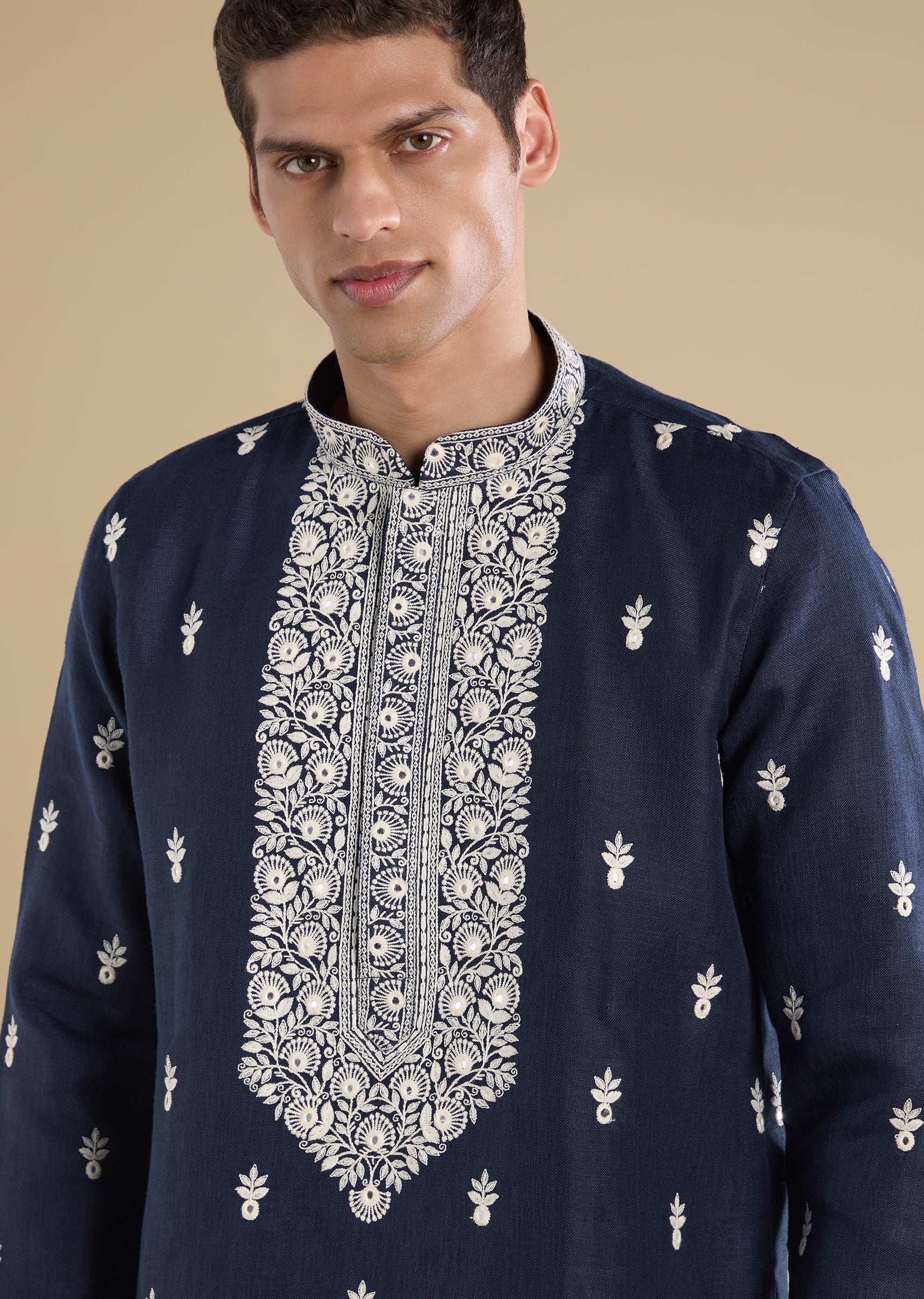 Navy Blue Embroidered Kurta Set - Image 2