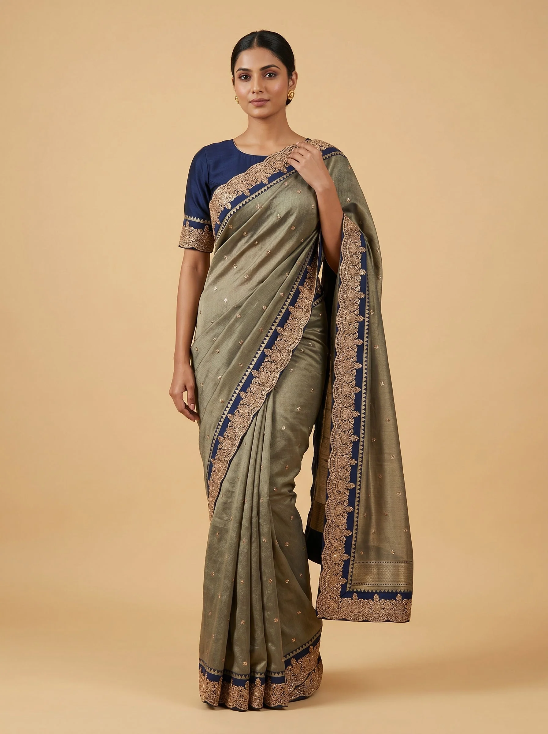 Navy Blue Fine Craft Embroidered Saree