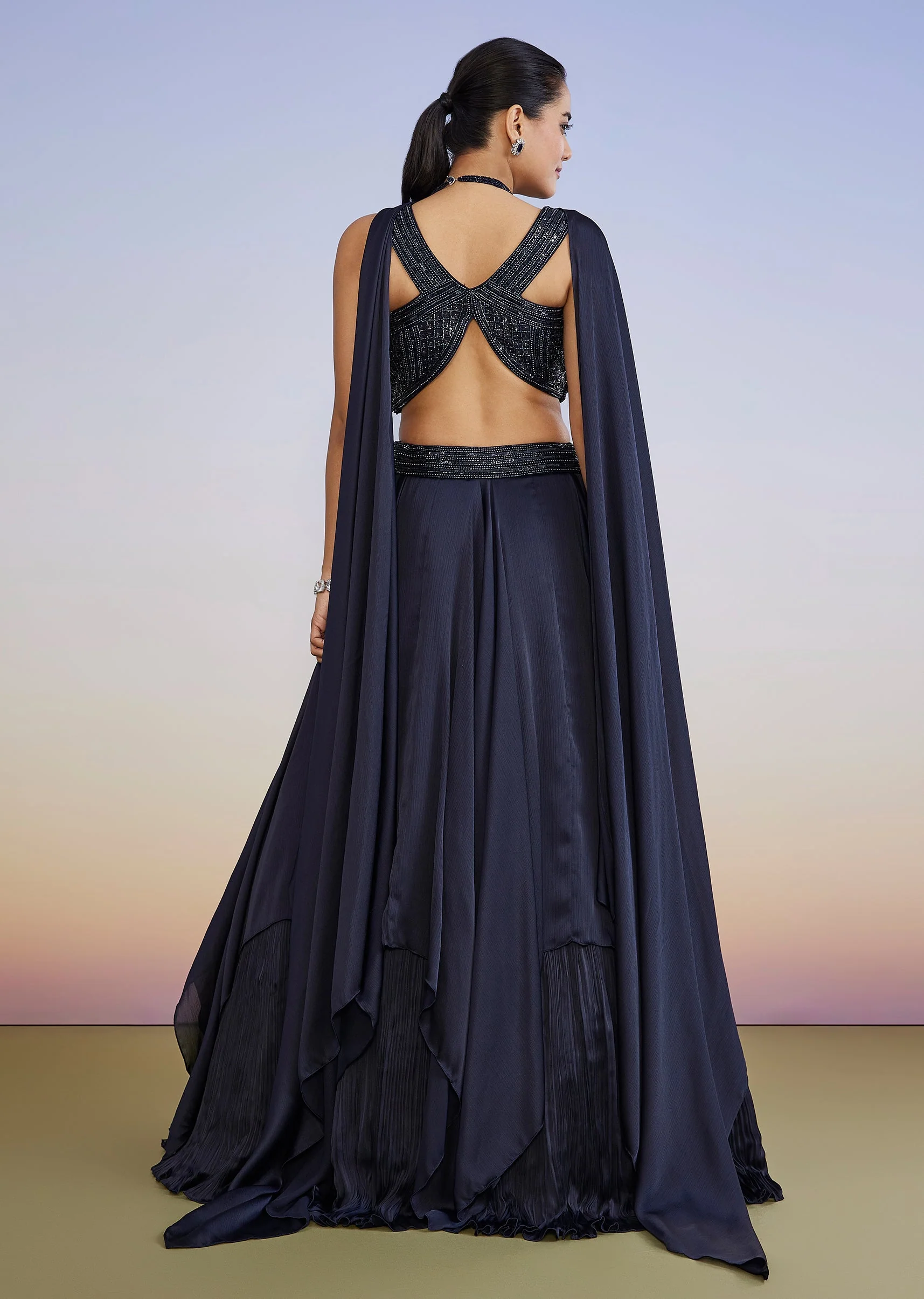 Navy Blue Fusion Lehenga - Image 2