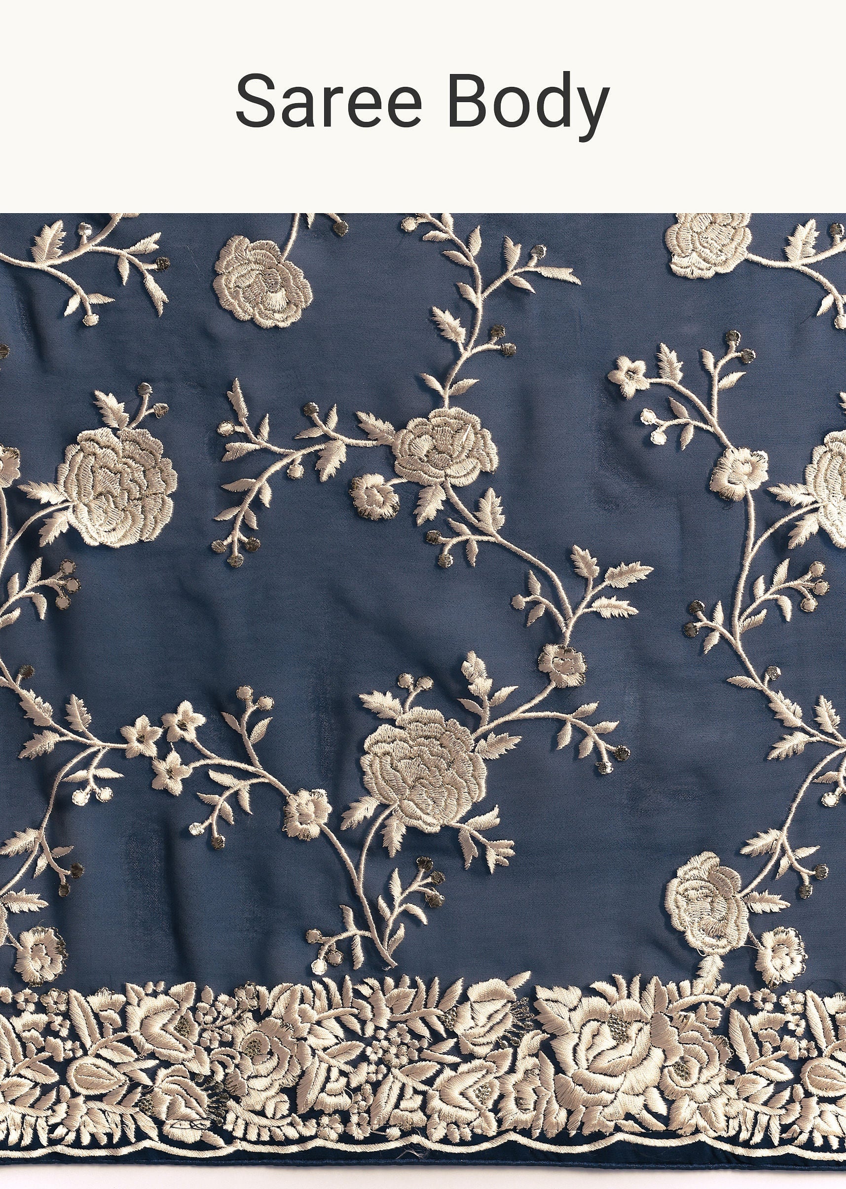 Navy Blue Georgette Saree With Parsi Gara Thread Embroidery - Image 9