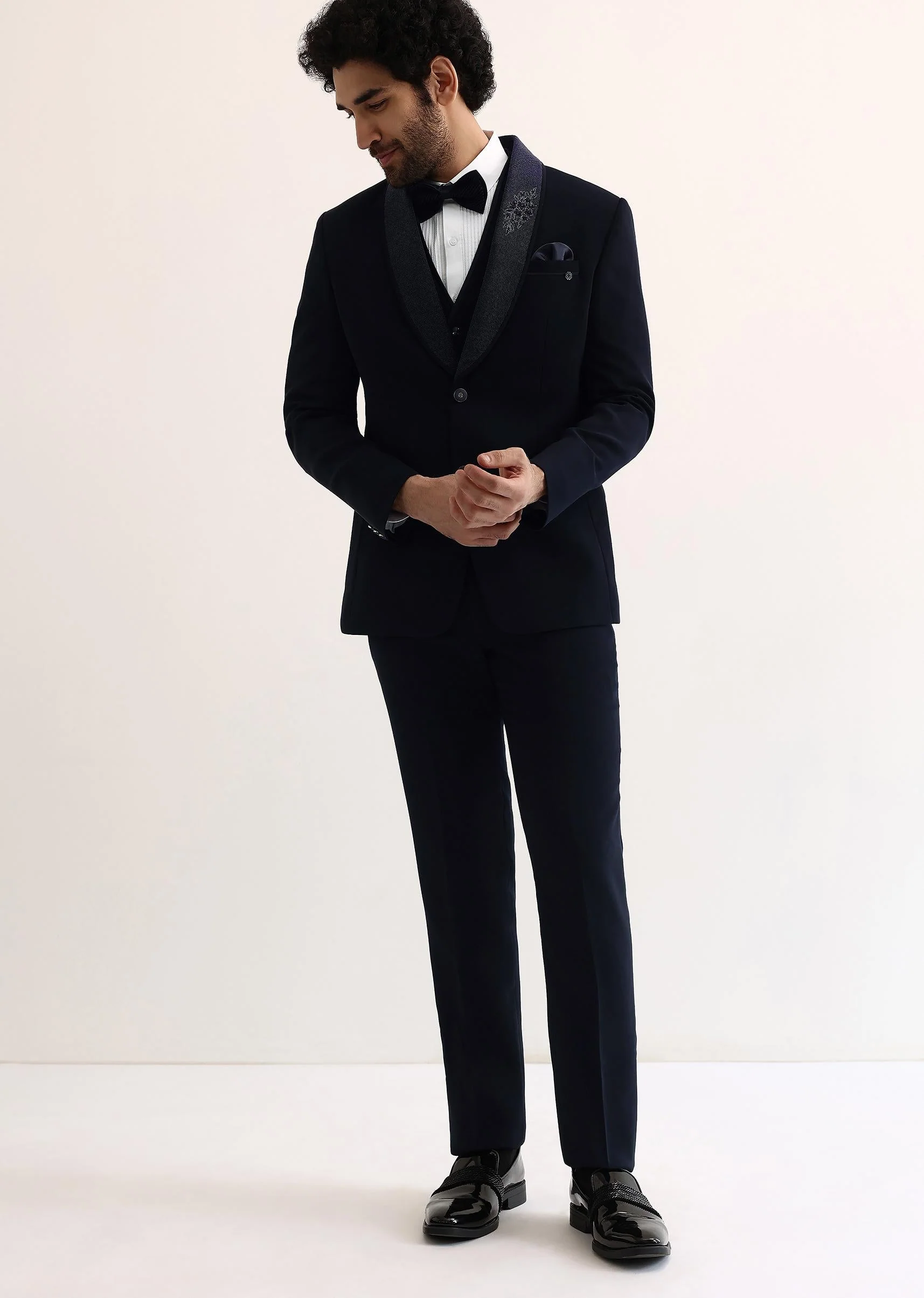 Navy Blue Intricate Embroidered Tuxedo - Image 3