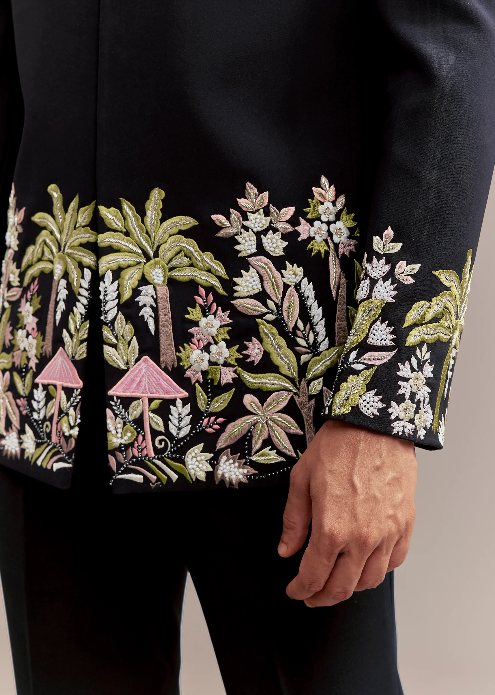 Navy Blue Jodhpuri Suit For Men With Tropical Floral Embroidery - Image 4