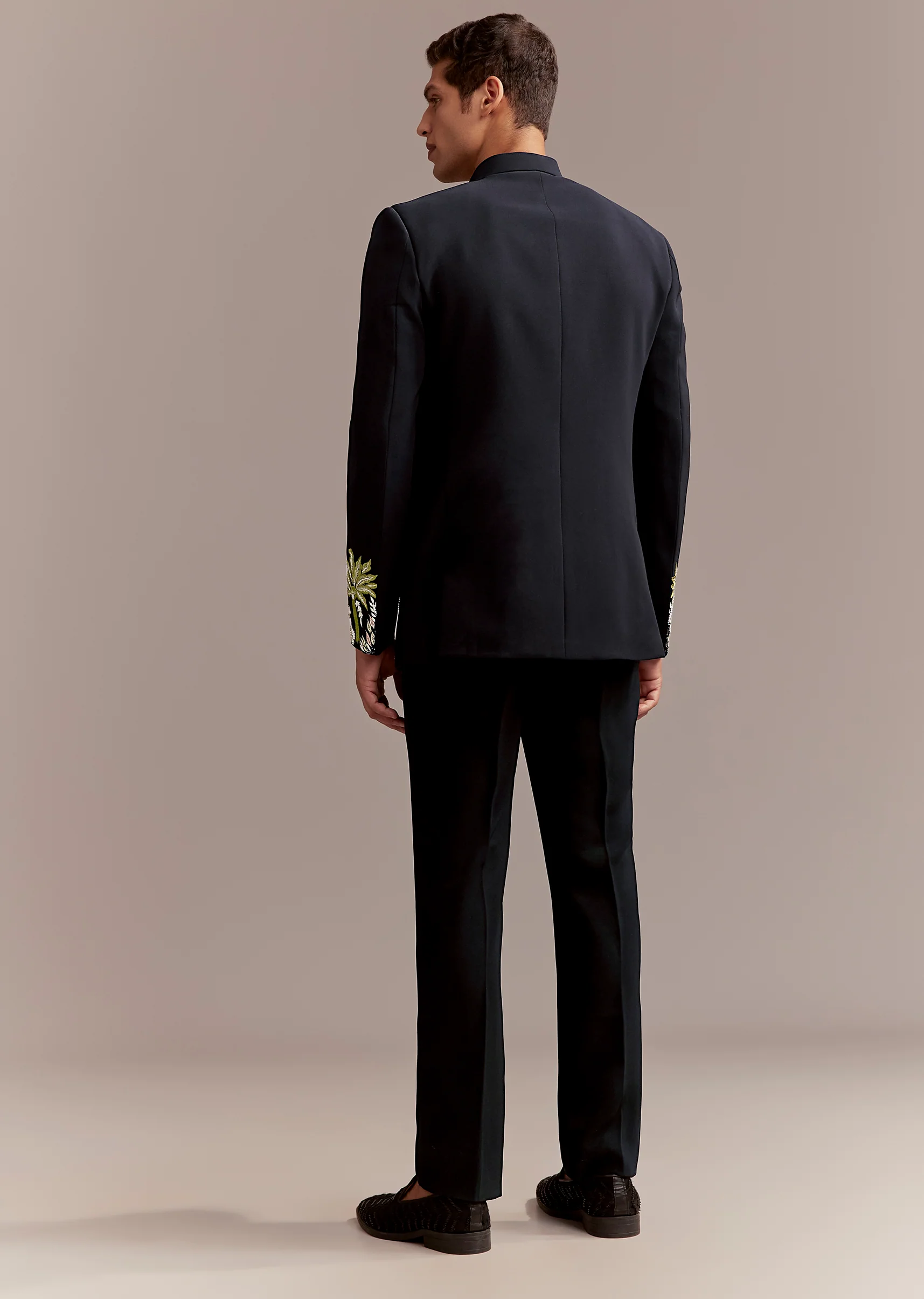 Navy Blue Jodhpuri Suit For Men With Tropical Floral Embroidery - Image 5
