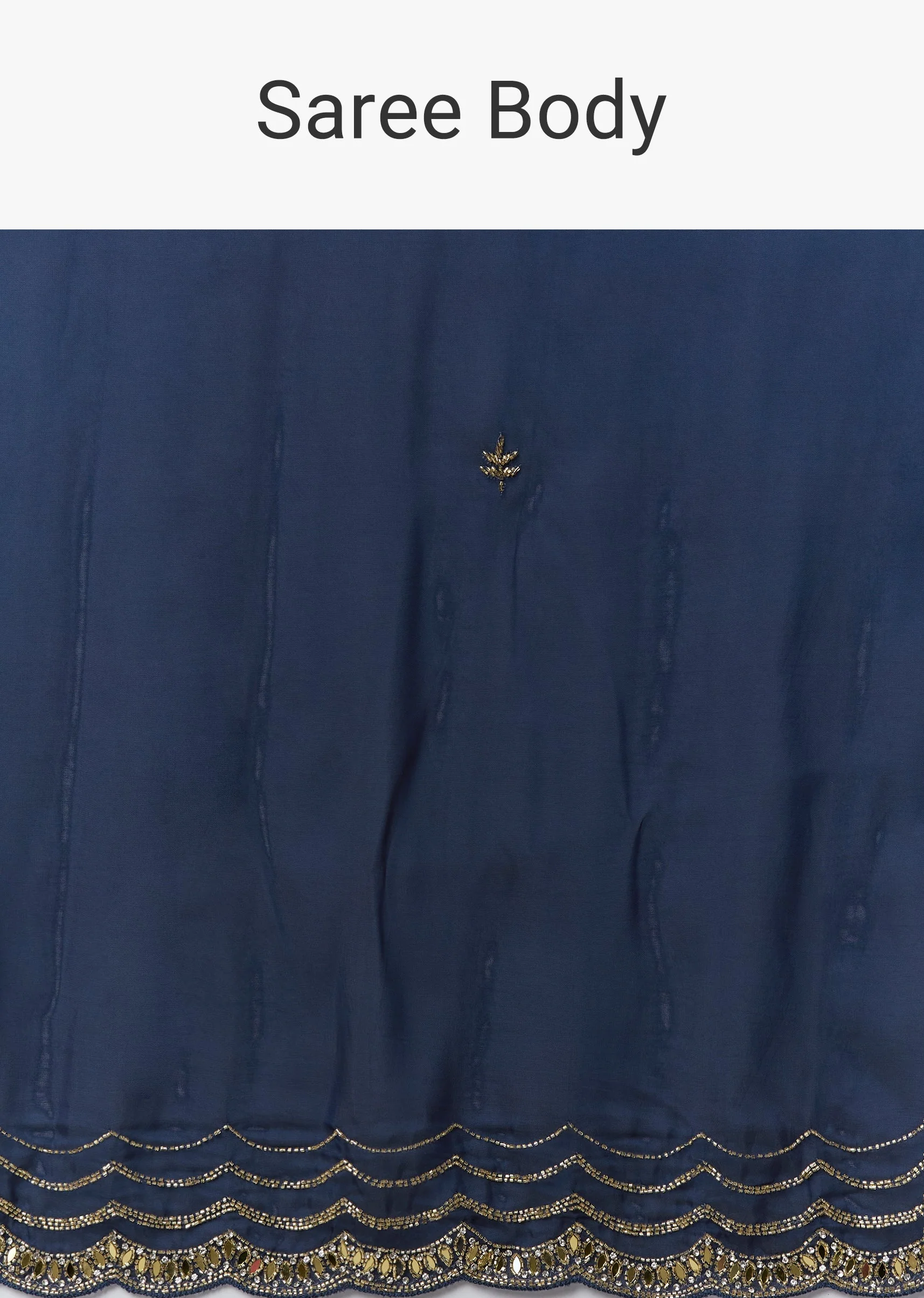 Navy Blue Kora Silk Saree With Cutdana Stones And Mirror Embroidery - Image 9