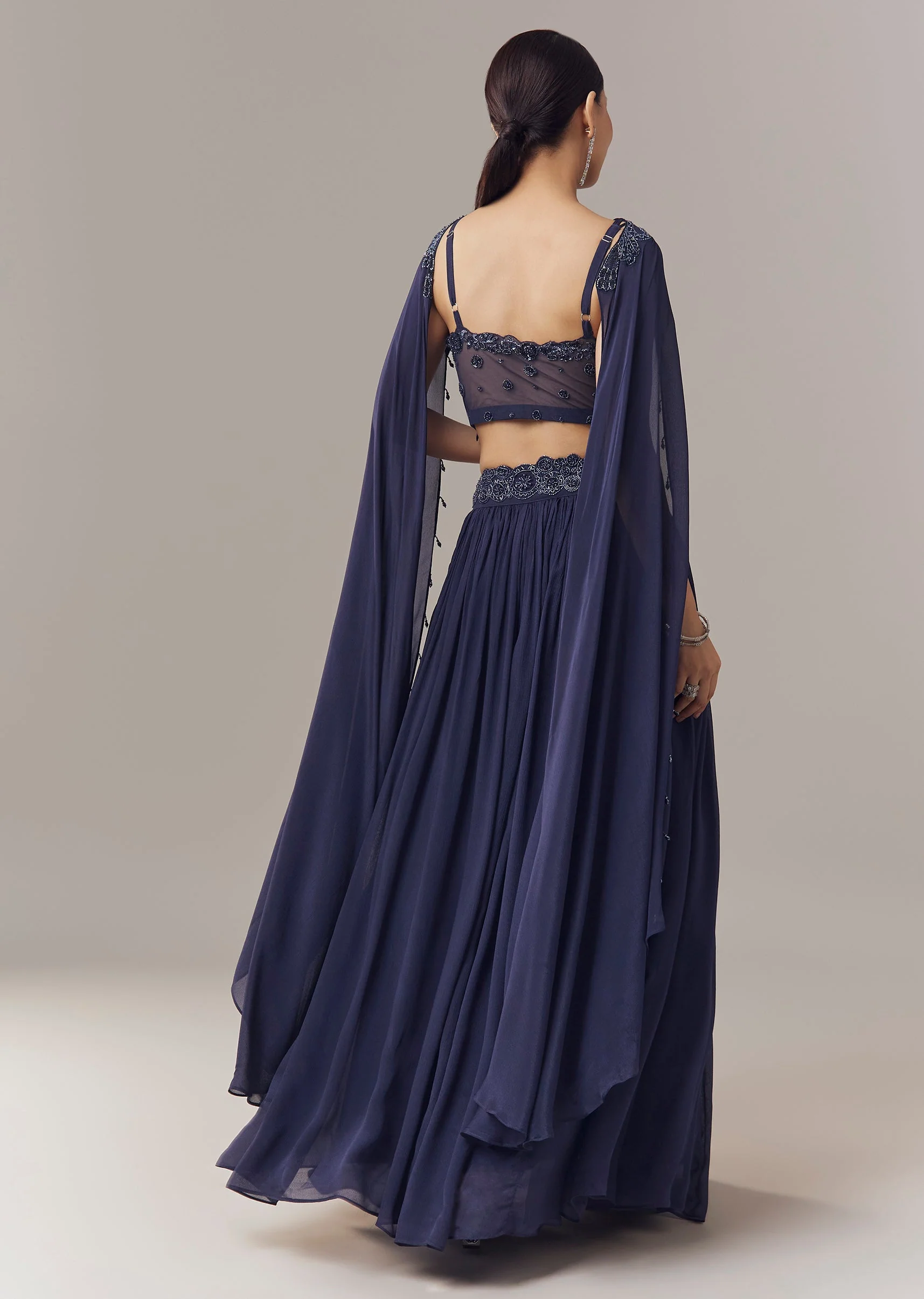 Navy Blue Lehenga With Beads Sequins And Cut Dana Work - Image 5