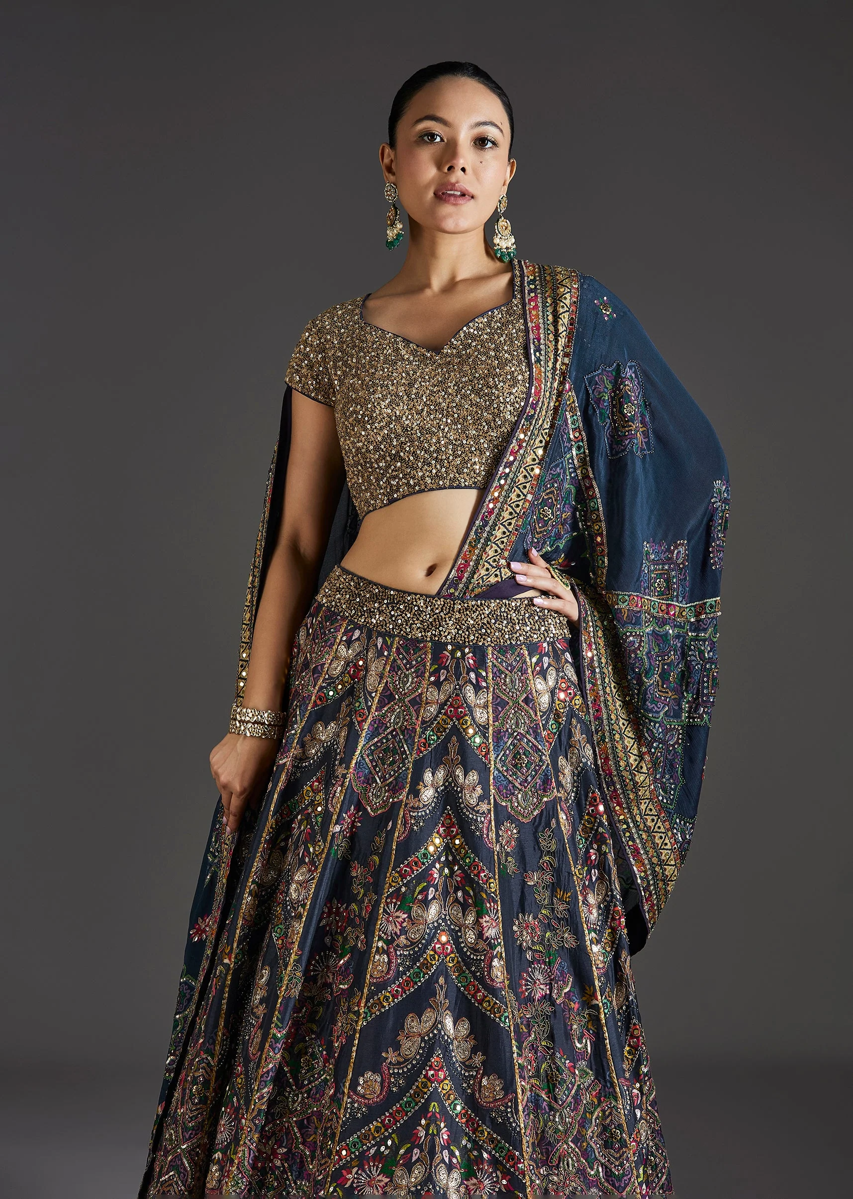 Navy Blue Lehenga With Regal Sparkle - Image 5