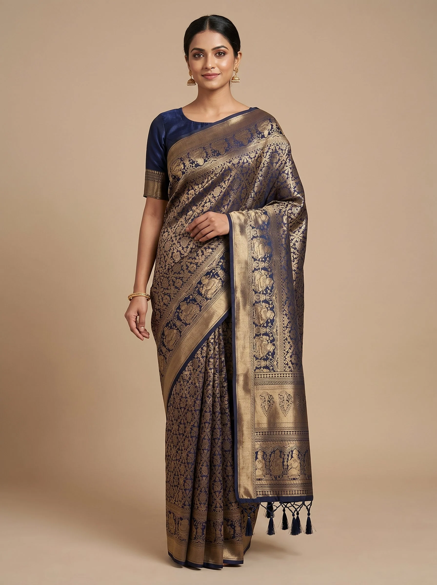 Navy Blue Midnight Drift Handloom Saree