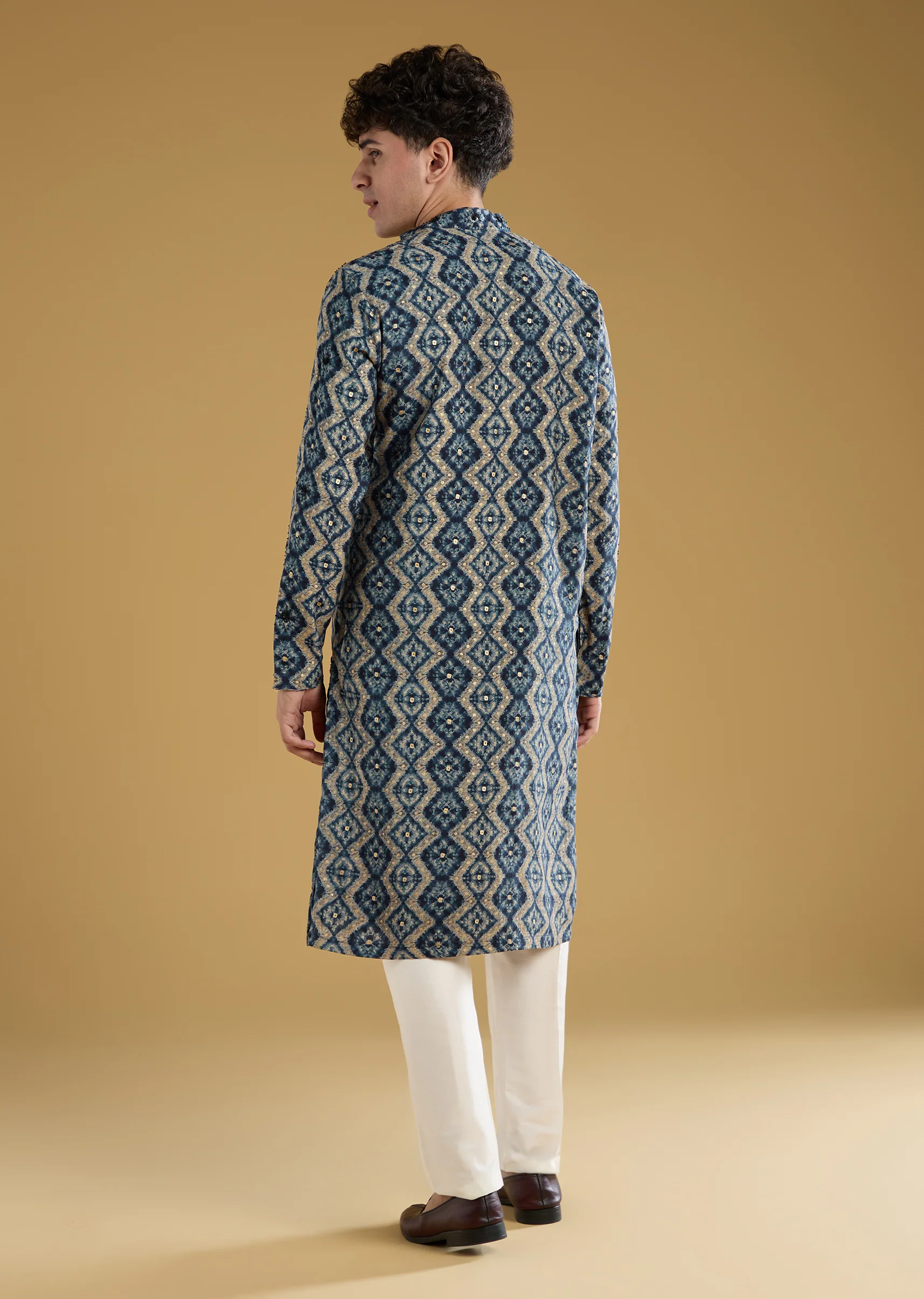 Navy Blue Modal Chanderi Sequin Embroidered Kurta Set - Image 5