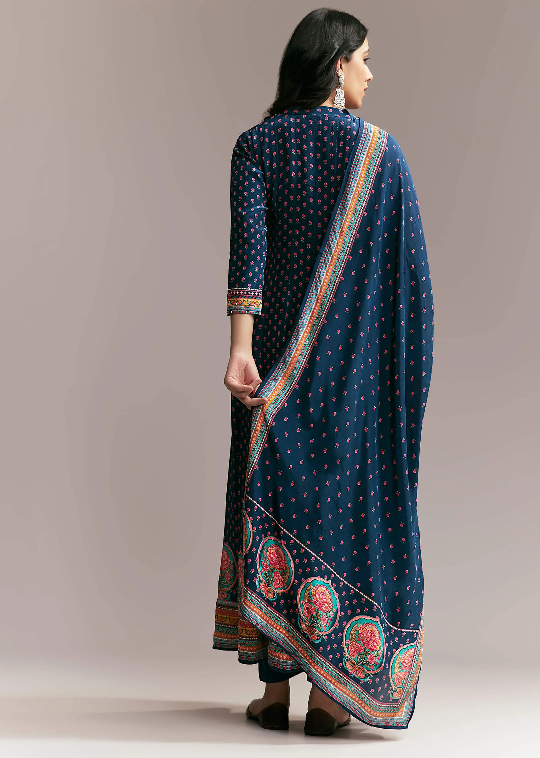 Navy Blue Printed Anarkali Set - Image 5