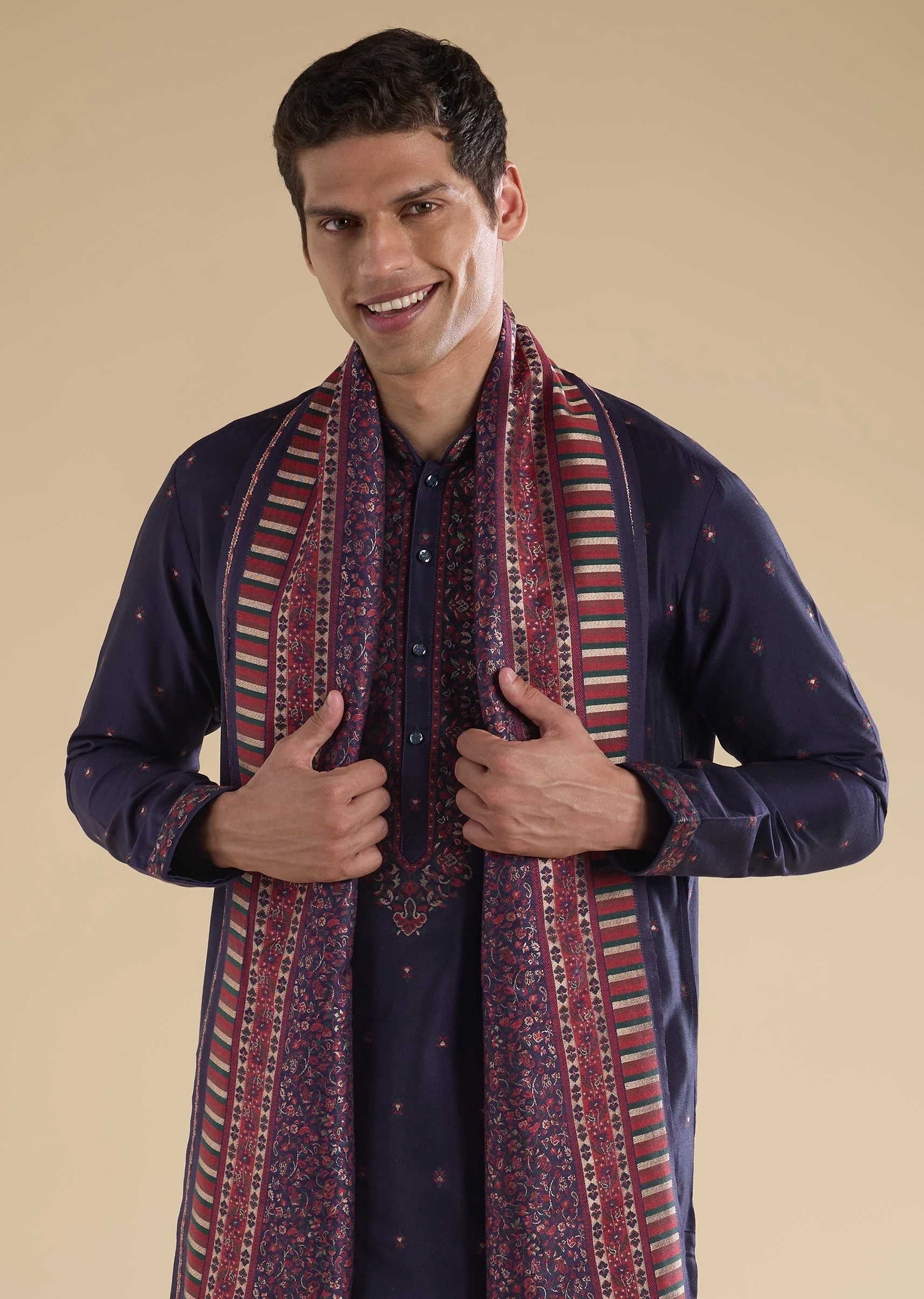 Navy Blue Printed Kurta Set with Dupatta - Image 2