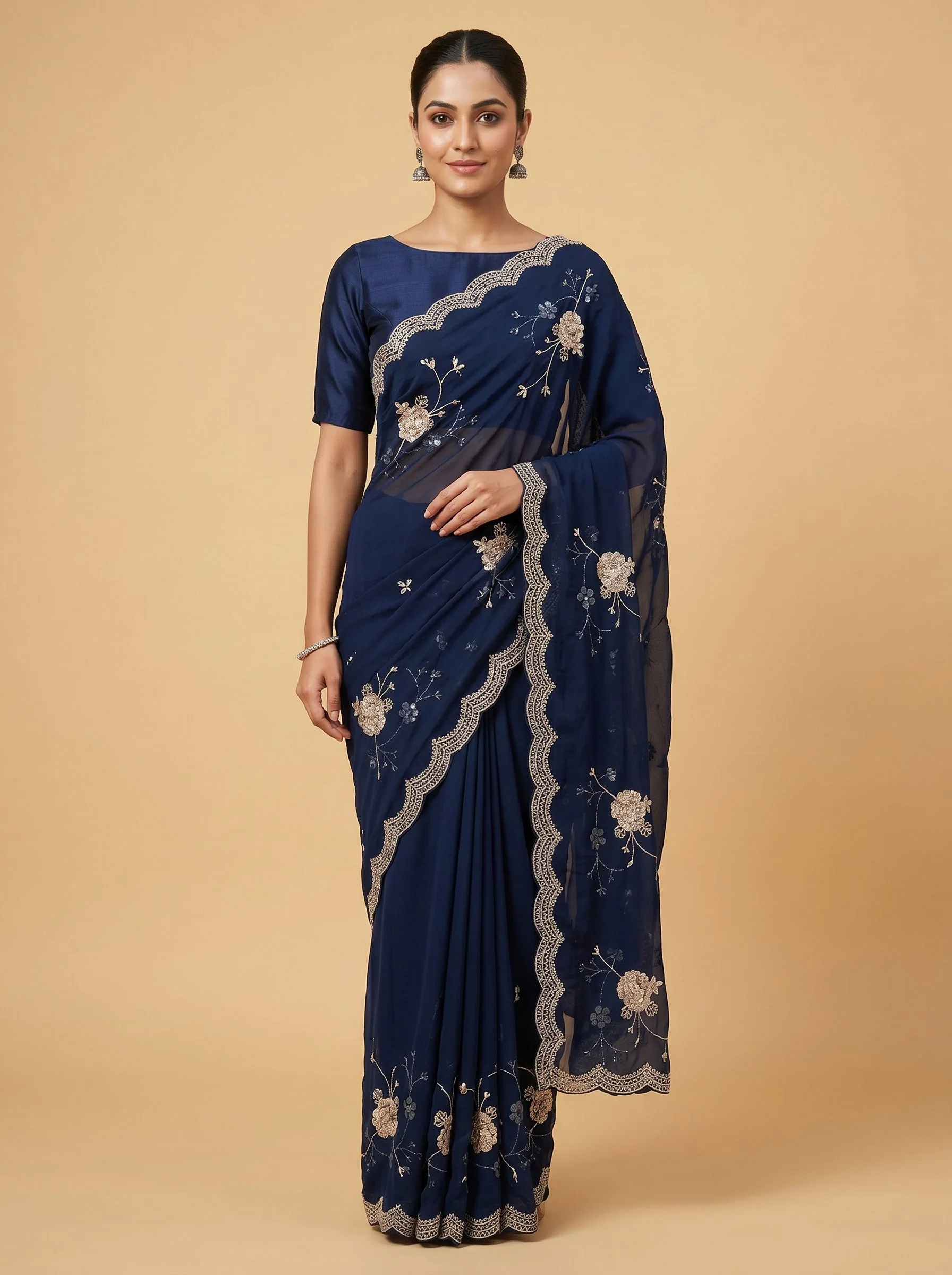 Navy Blue Regal Embroidered Saree