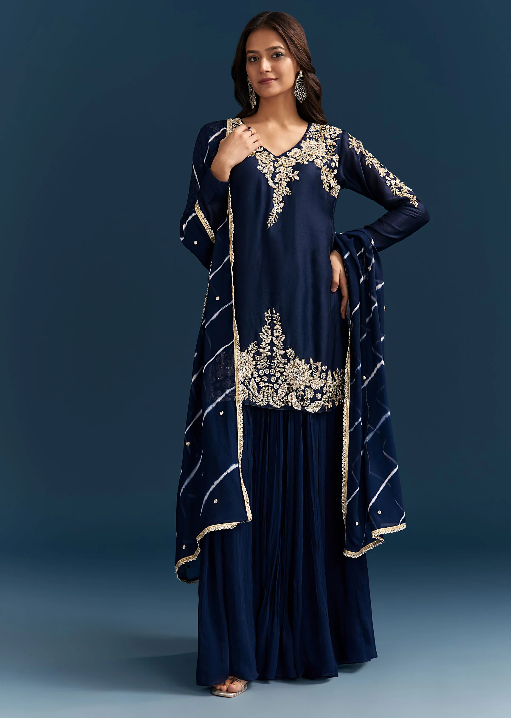 Navy Blue Set With Sequins And Cut Dana Embellished Kurta - Image 4