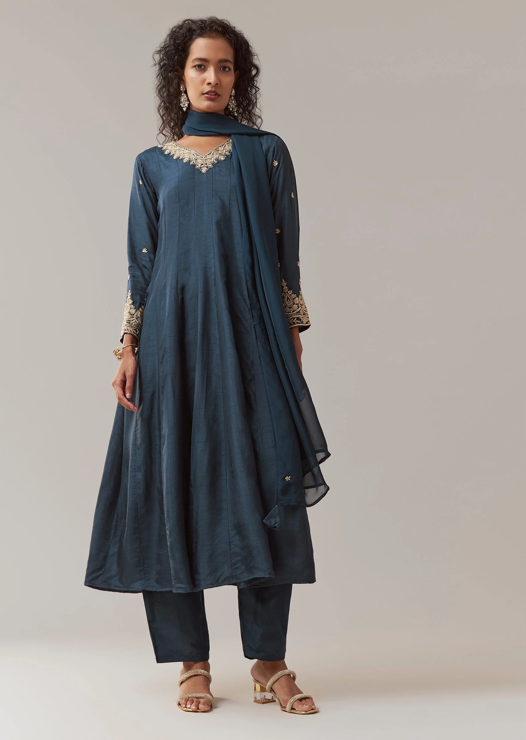 Navy Blue Silk Embellished Anarkali Set - Image 2