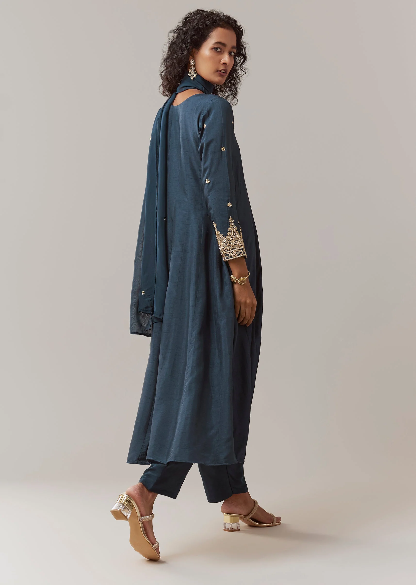 Navy Blue Silk Embellished Anarkali Set - Image 5
