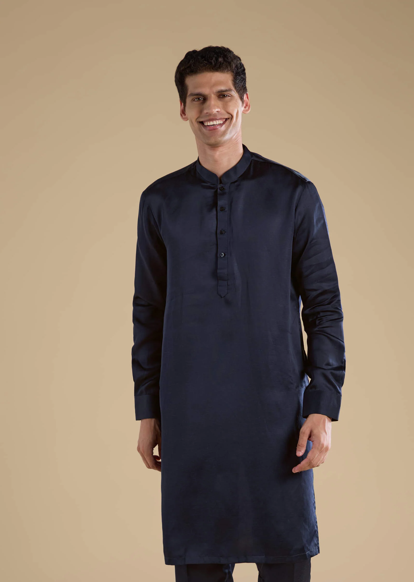 Navy Blue Silk Jacket Kurta Set with Resham Work - Image 6