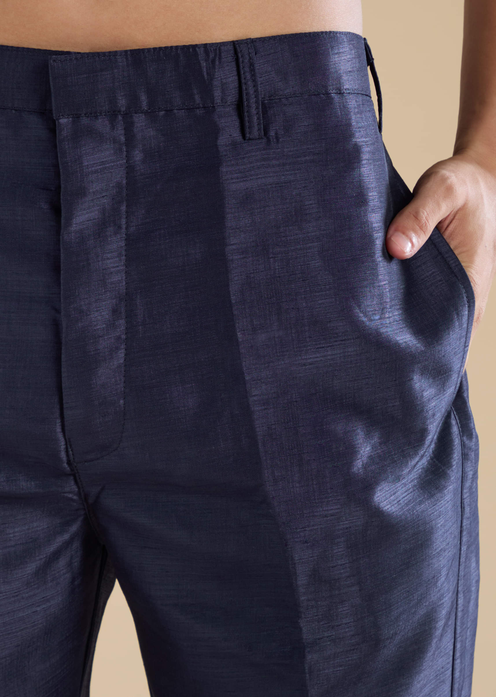 Navy Blue Silk Mirror Embroidered Mens Jacket Kurta and Pant Set - Image 7
