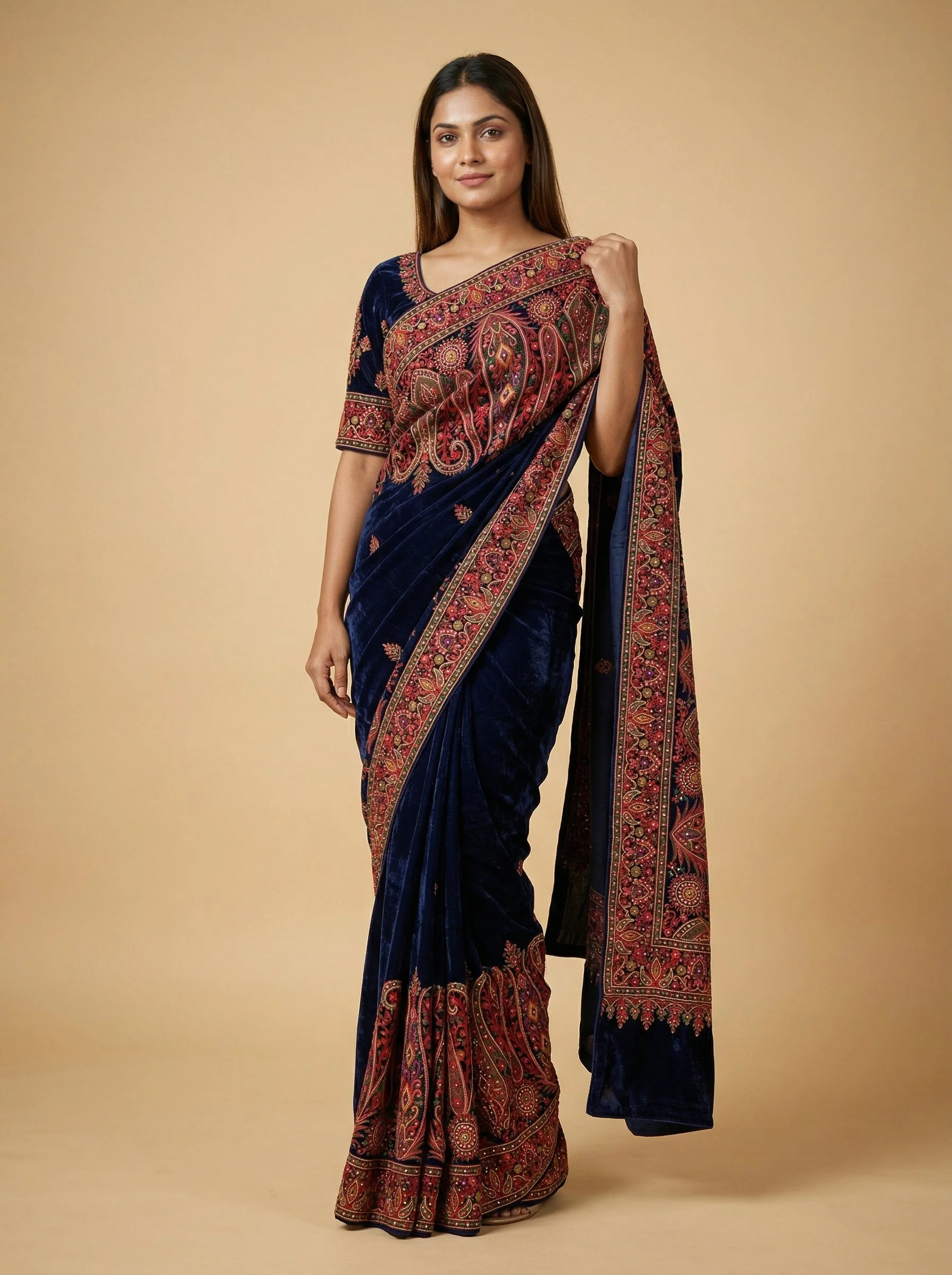 Navy Blue Tailored Embroidered Saree