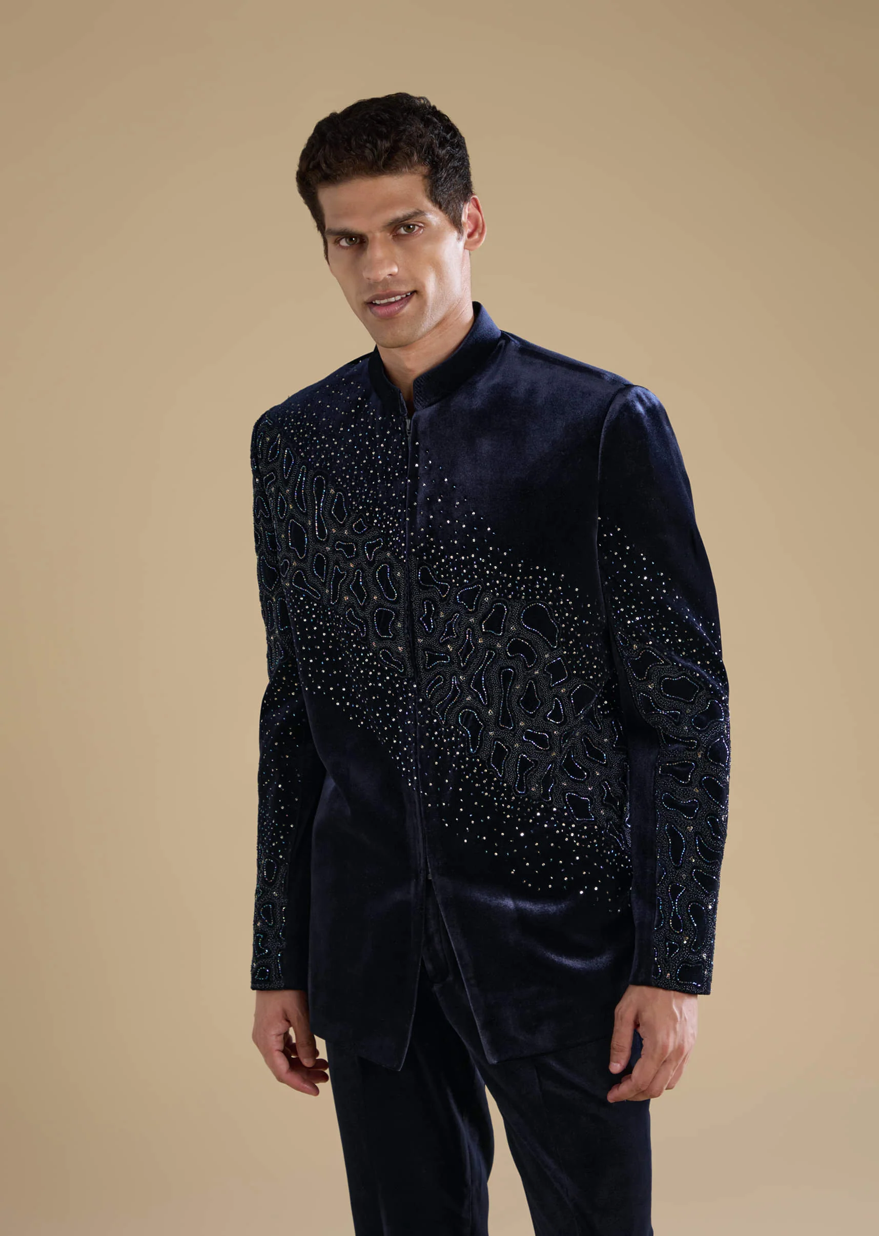 Navy Blue Velvet Jodhpuris with Sequins - Image 4