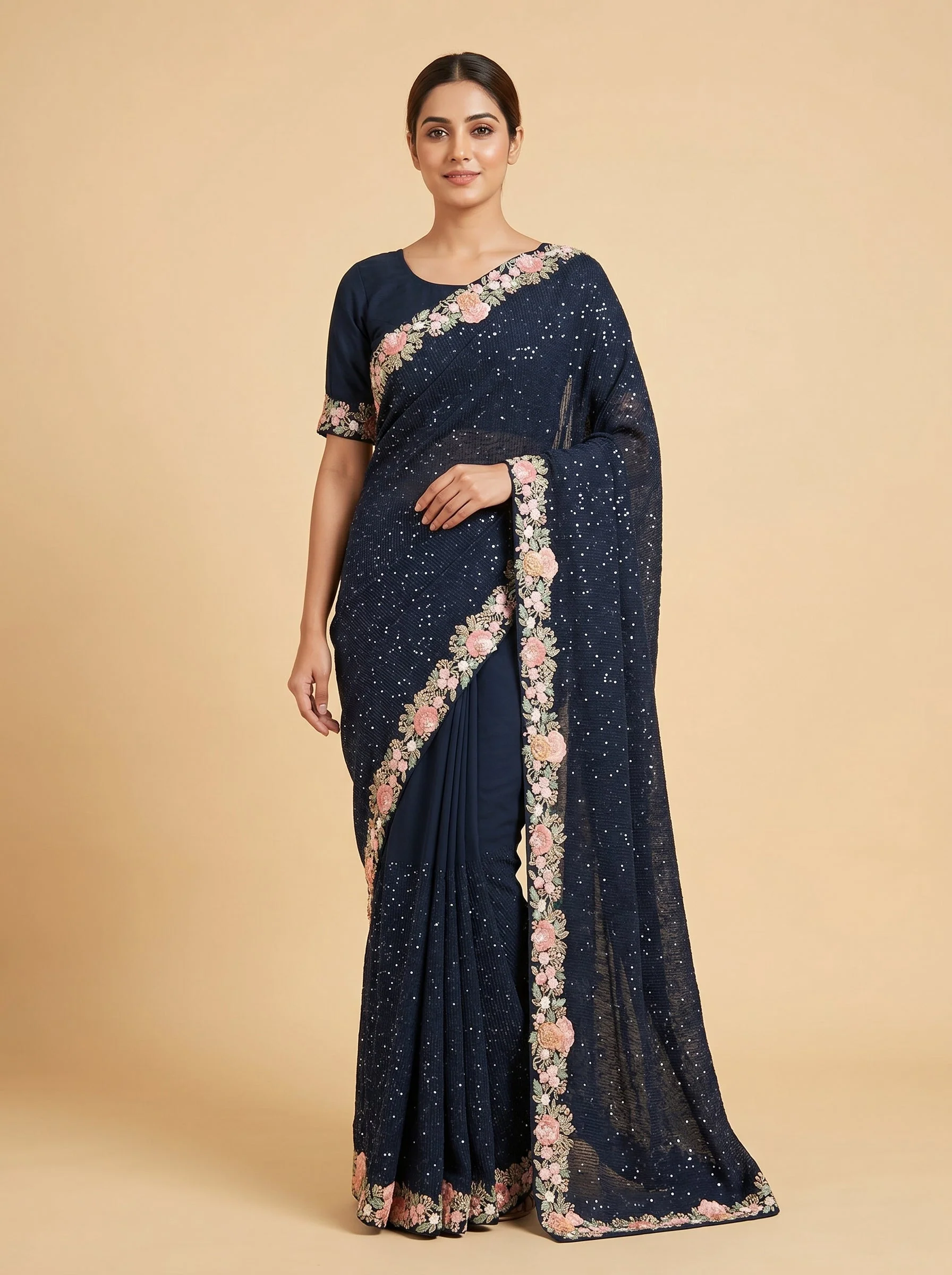 Navy Deep Embroidered Saree