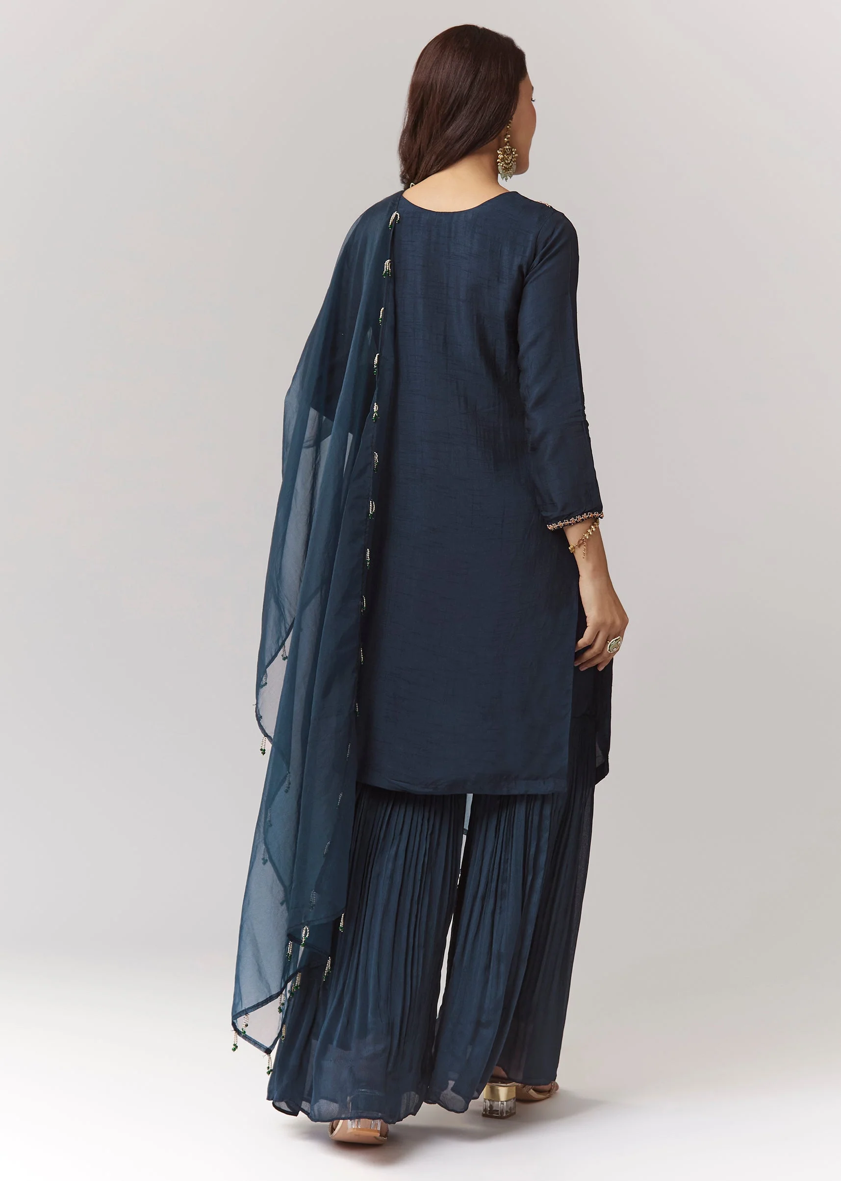 Navy Pakistani Style Sharara Set With Dupatta - Image 5