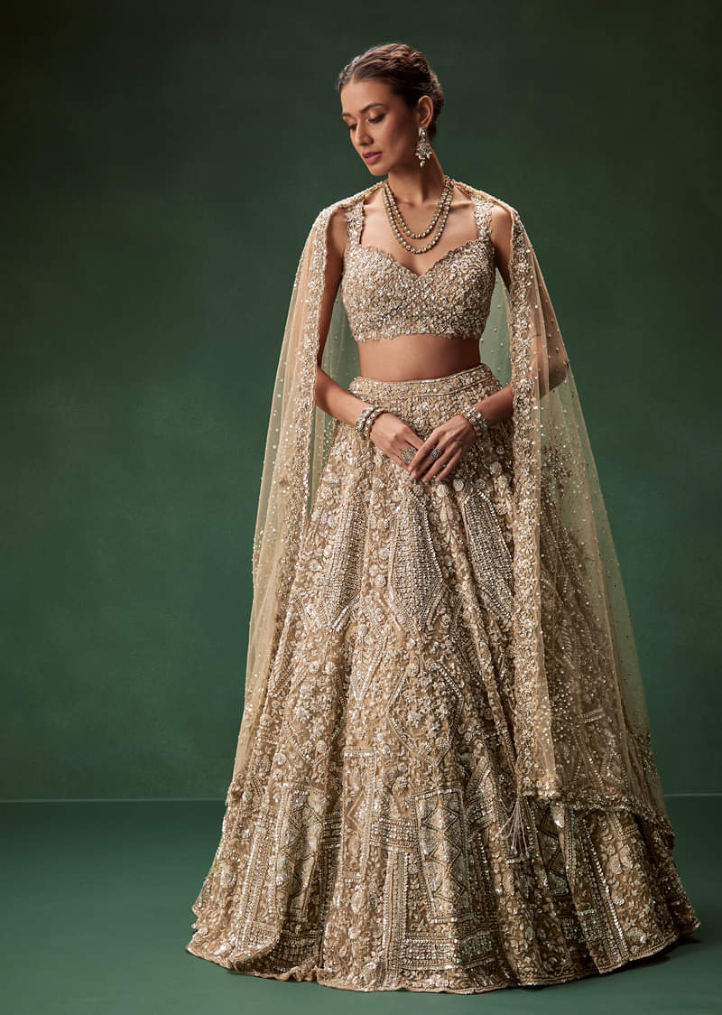 Nude Bridal Lehenga With Intricate Floral Sequin And Beadwork - Image 4