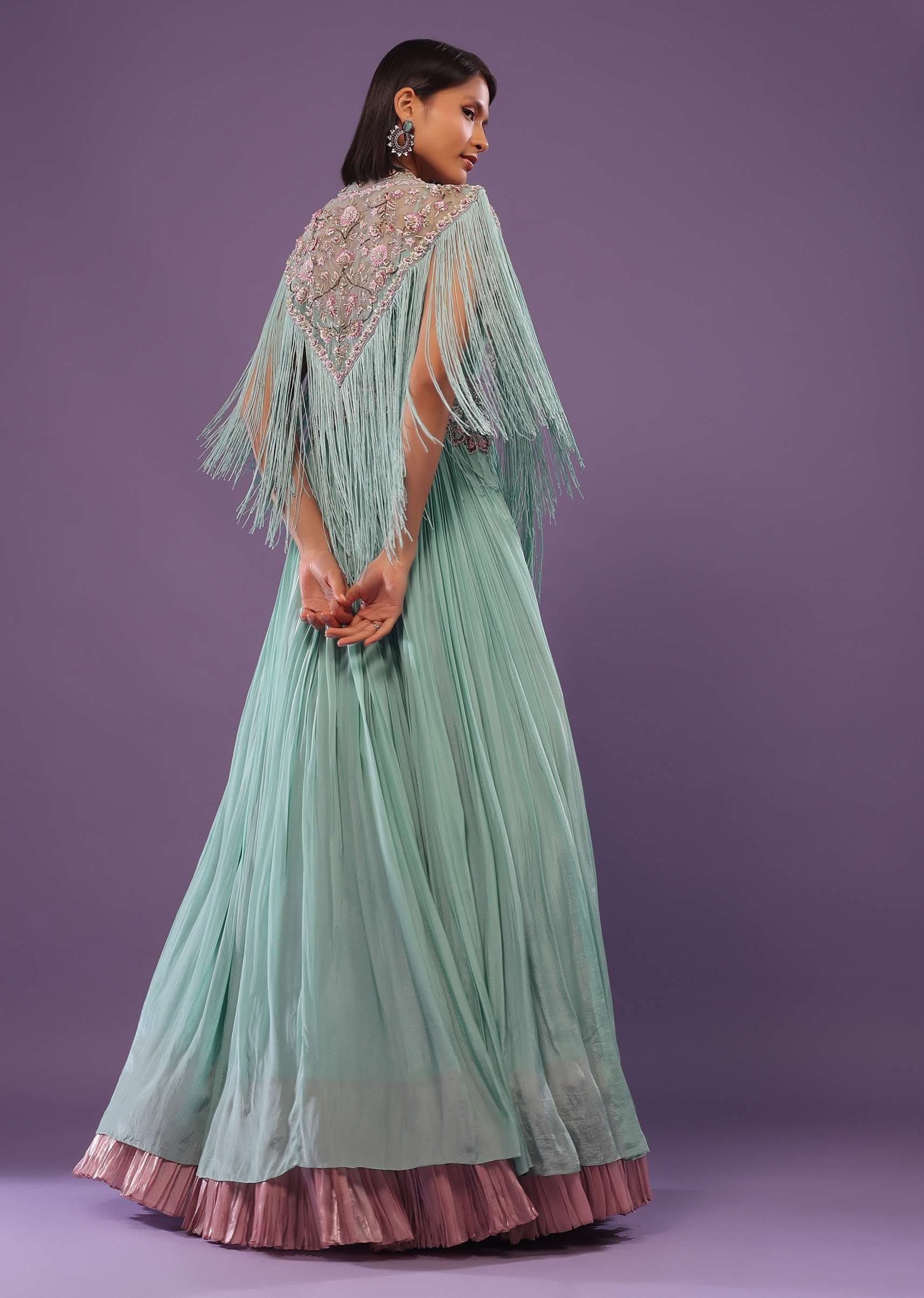 Sea Green Embroidered Gown In Crepe - Image 7