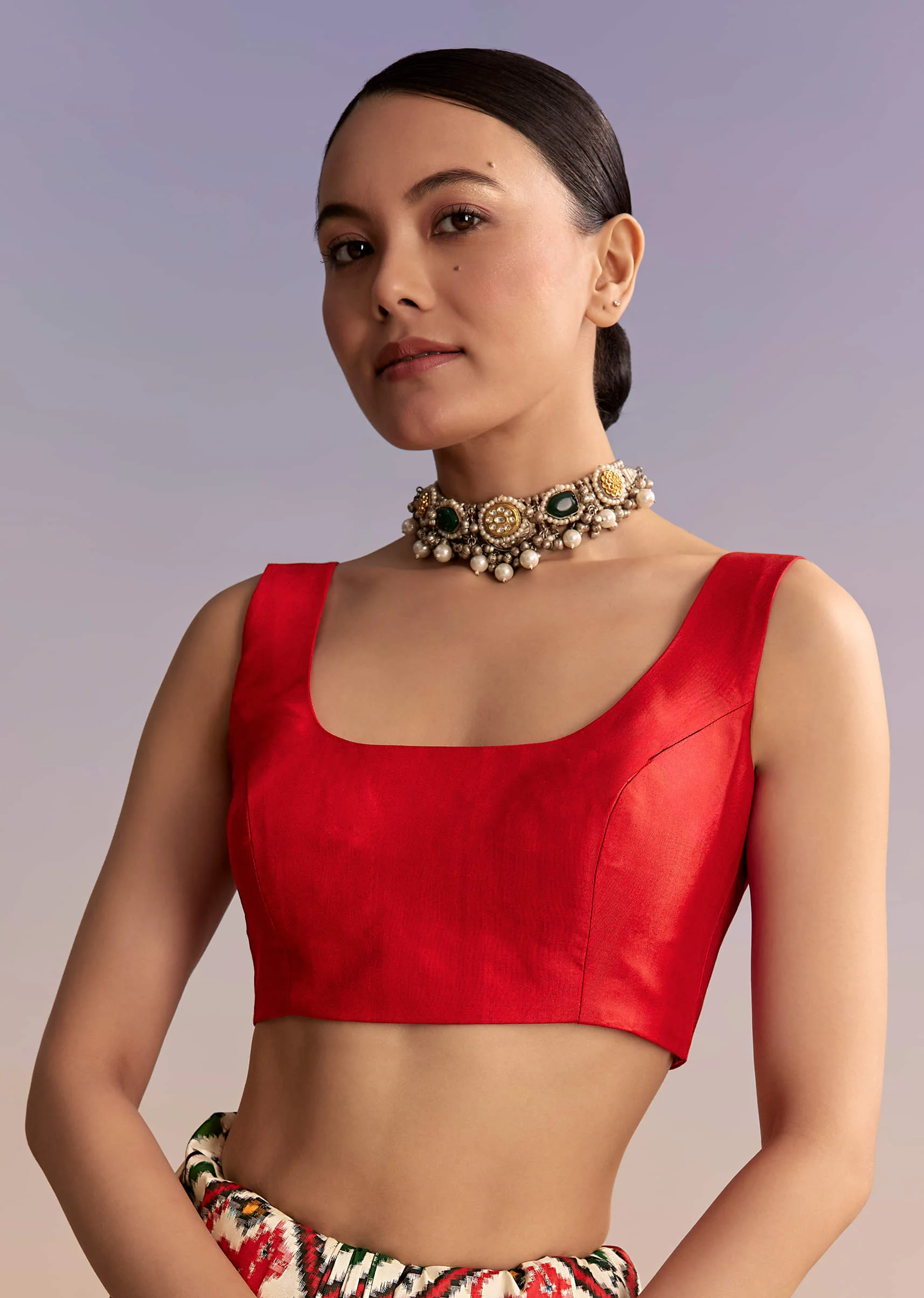 Off White And Ruby Red Double Ikkat Handwoven Patola Saree - Image 7
