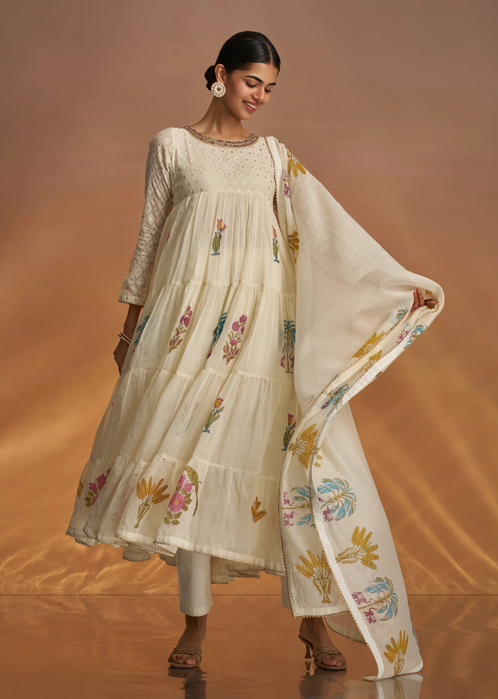 Off White Block Print Anarkali Set With Block Print Dupatta - Image 7