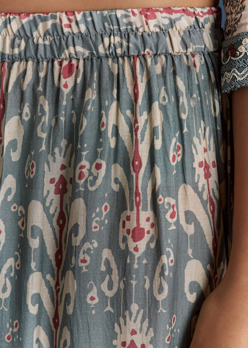 Off White Blue Muslin Anarkali With Print Detail - Image 5