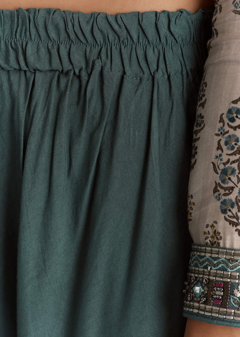 Off White Blue Printed Muslin Anarkali With Dupatta - Image 5