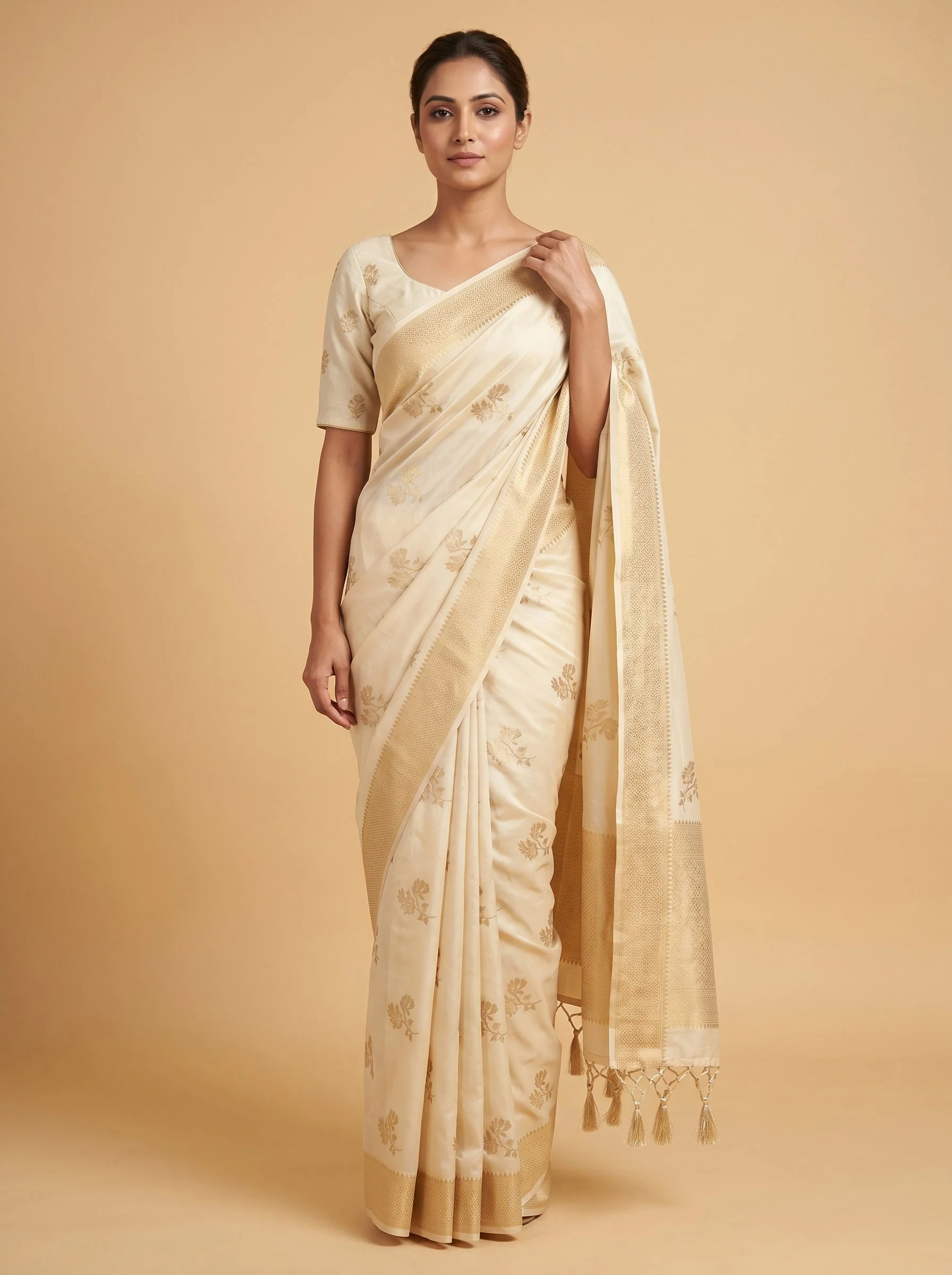 Off White Classic Ivory Handloom Saree