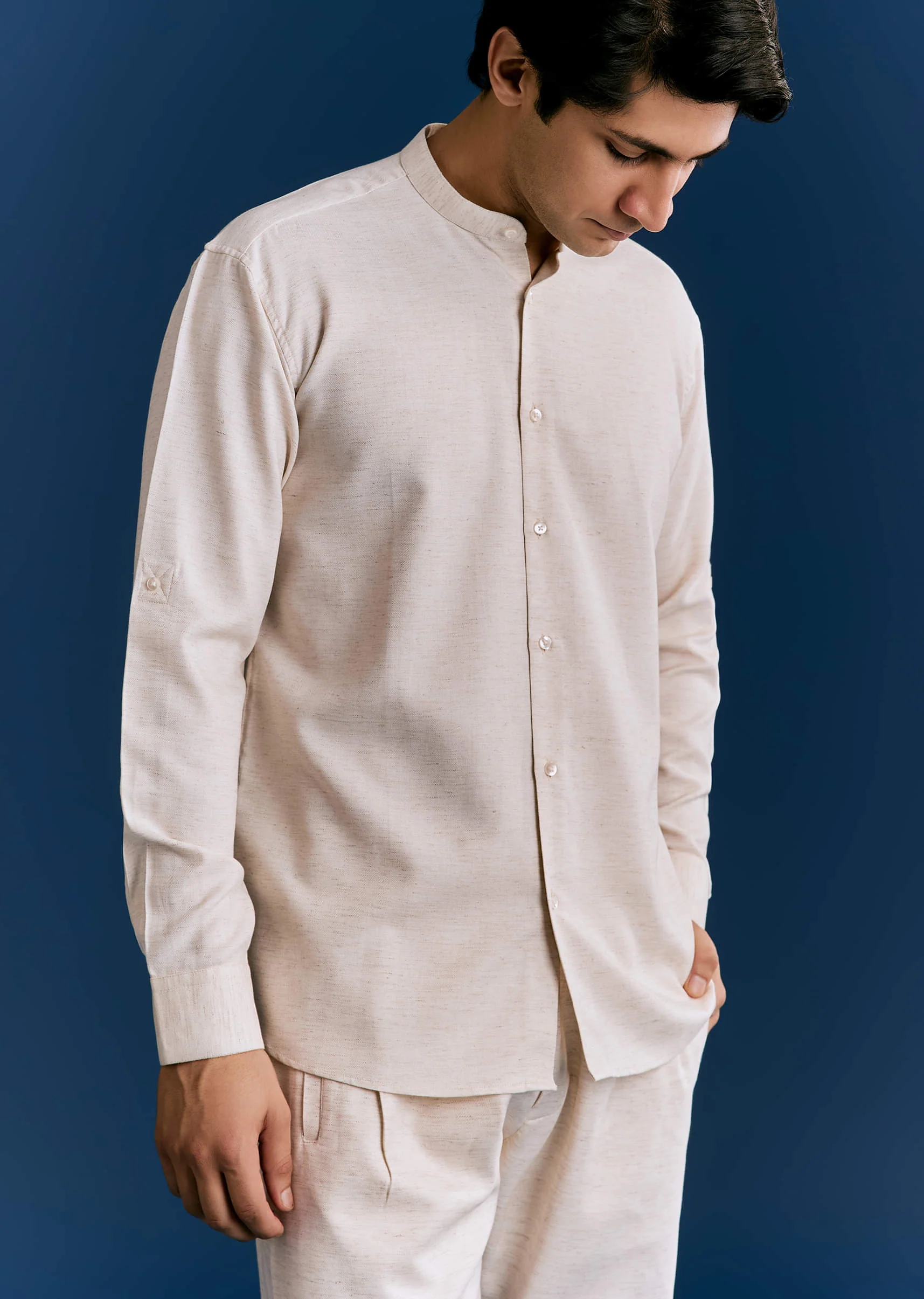 Off White Cotton Kurta Jacket Set With Embroidery - Image 6
