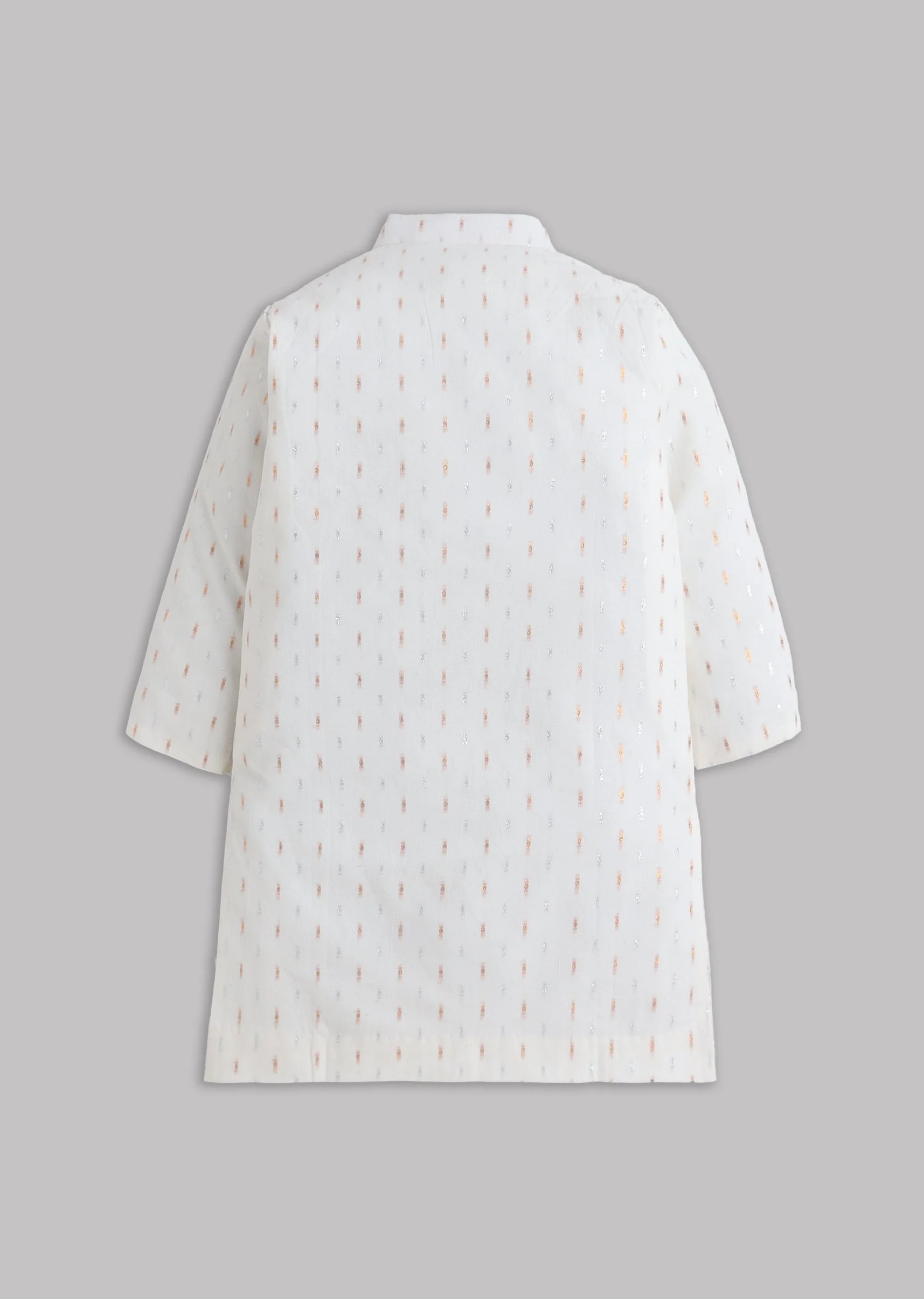 Off White Cotton Sherwani Set With Gold Silver Zari Work - Image 3