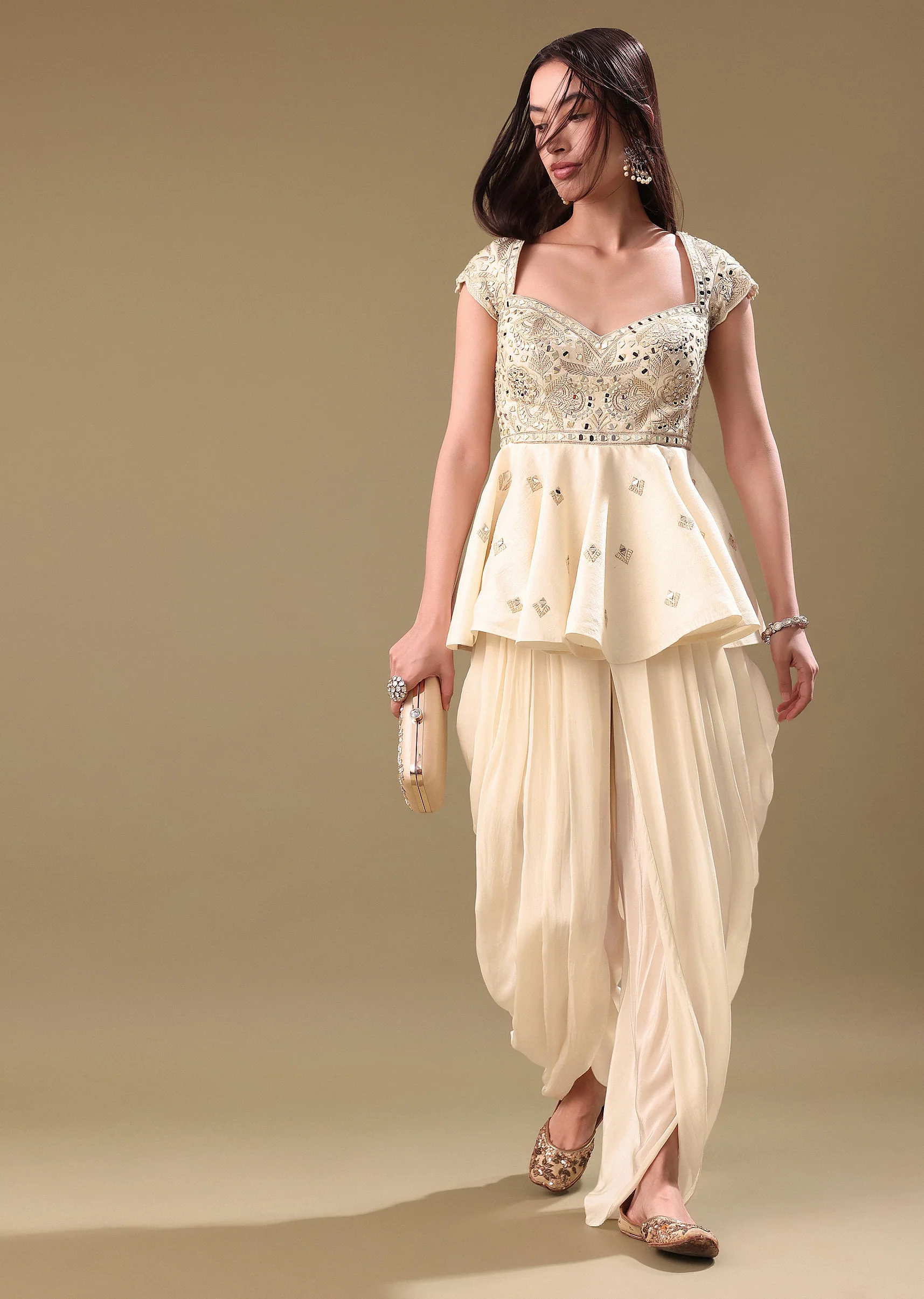 Off White Dhoti With Embroidered Top - Image 3