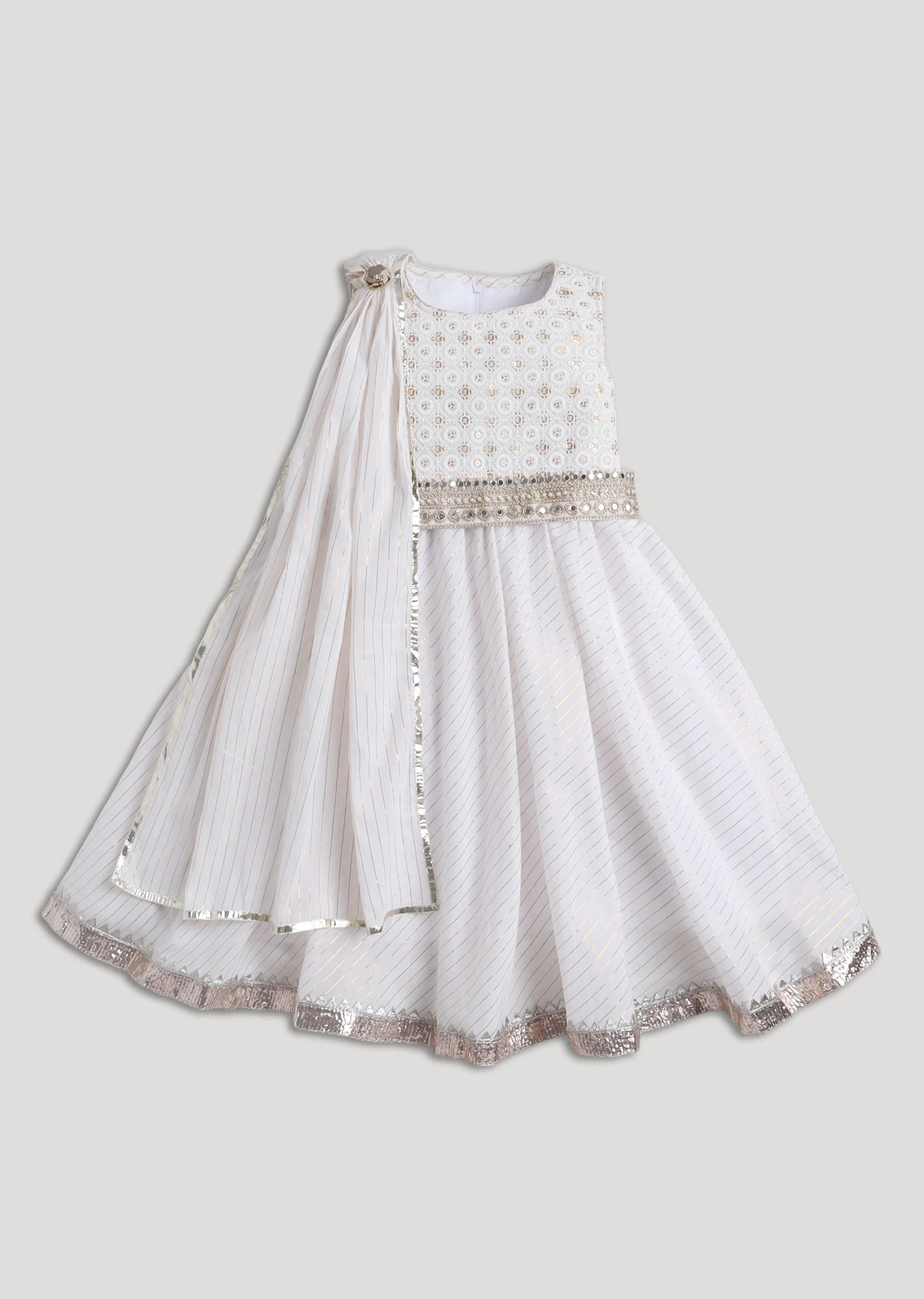 Off White Embroidered Cotton Anarkali