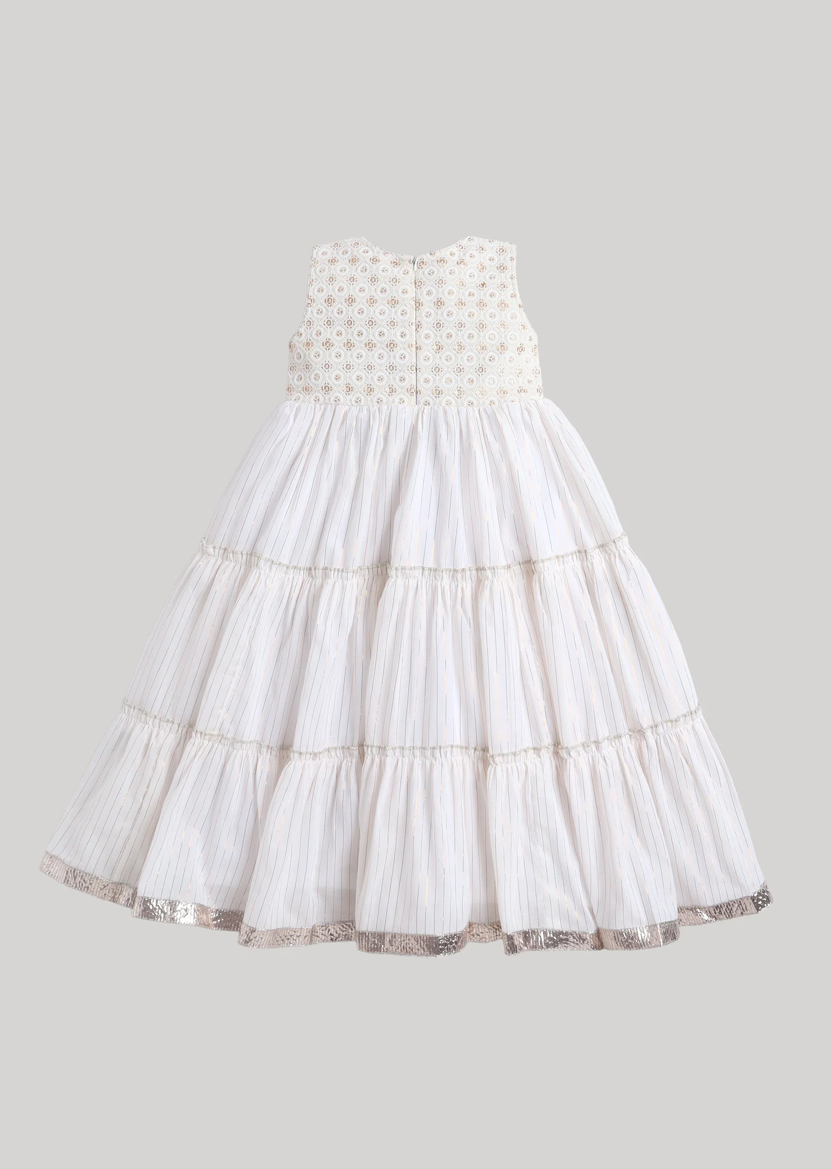 Off White Embroidered Cotton Anarkali Set With Dupatta - Image 3