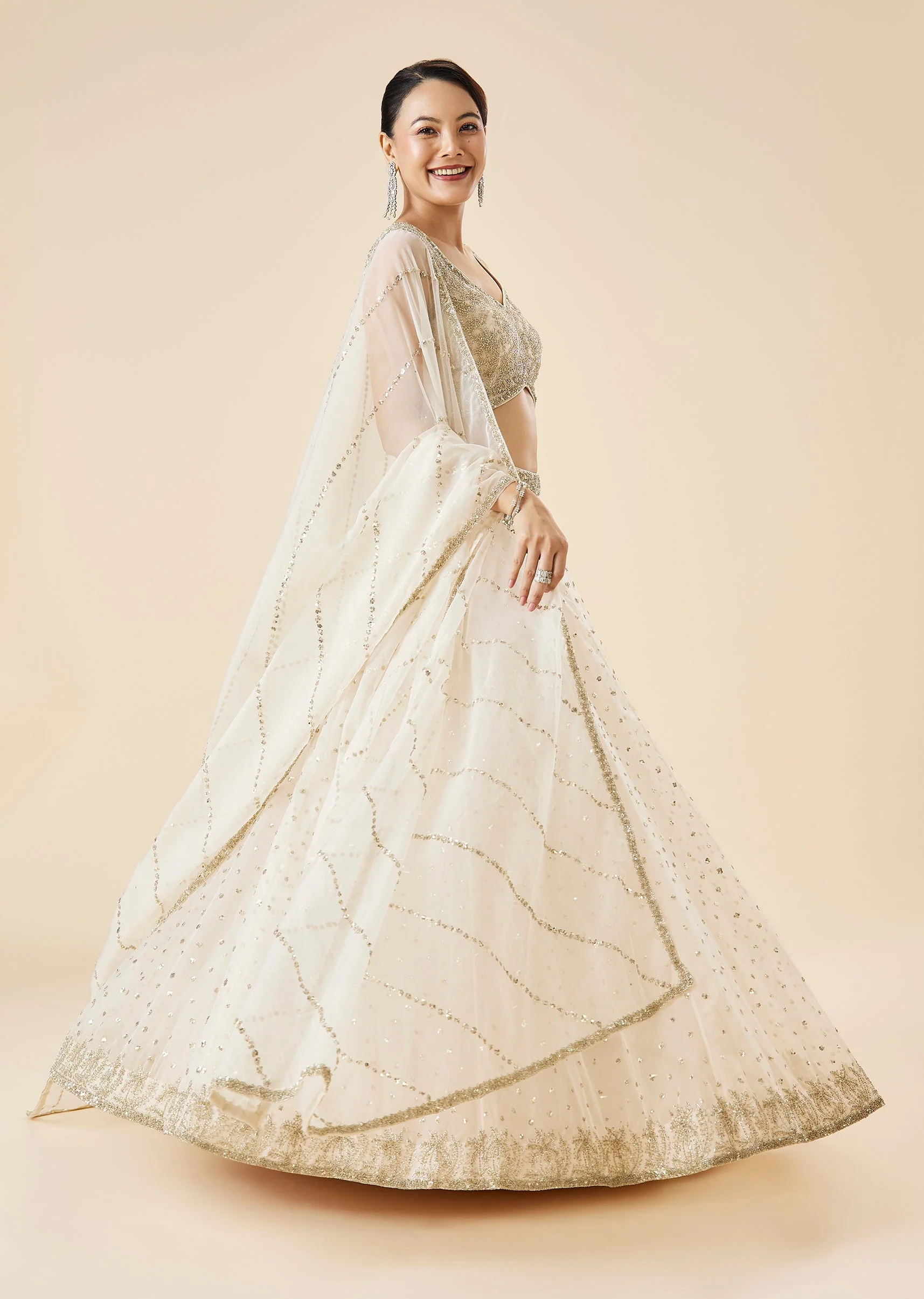 Off White Embroidered Lehenga Set With Dupatta