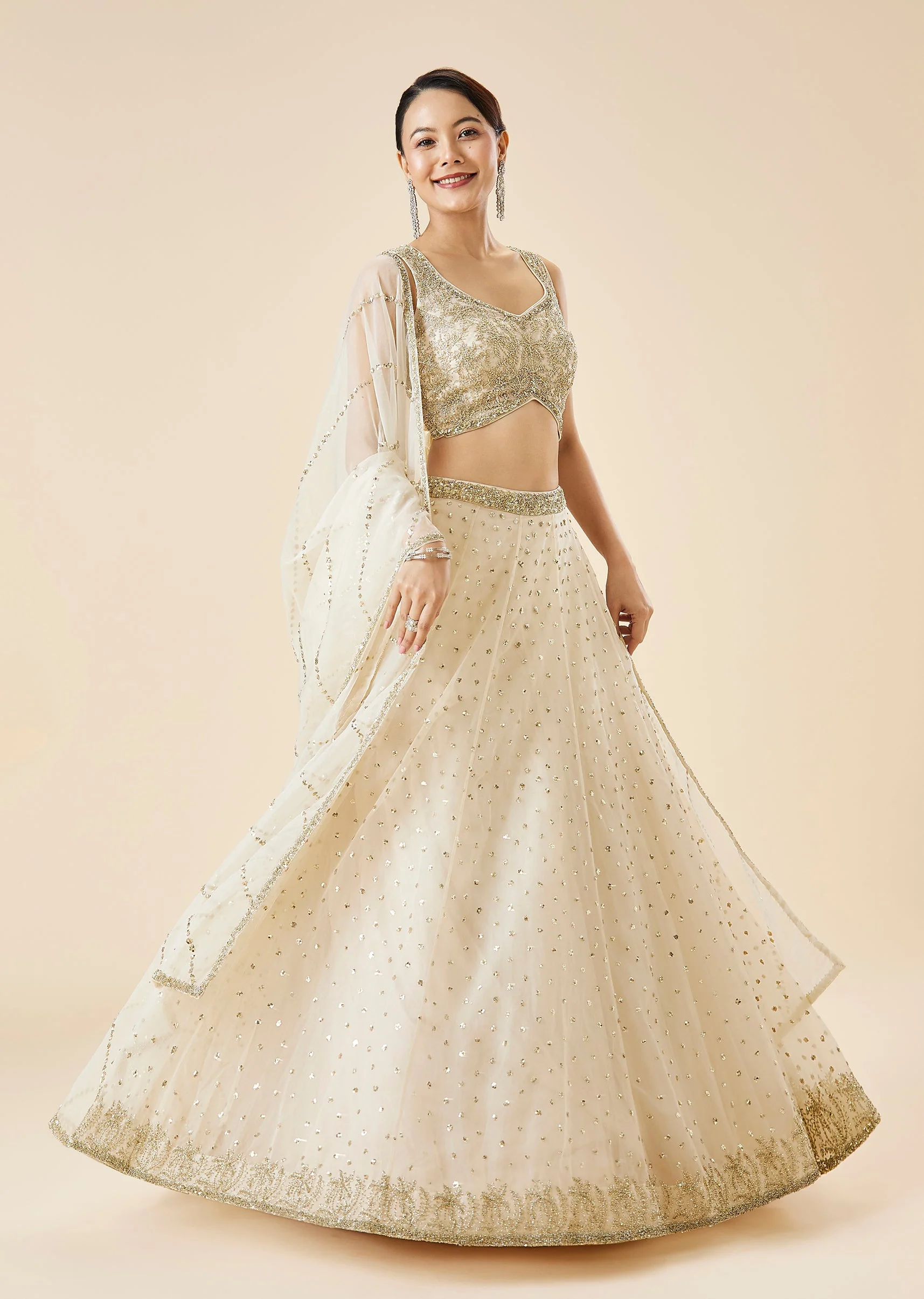 Off White Embroidered Lehenga Set With Dupatta - Image 4