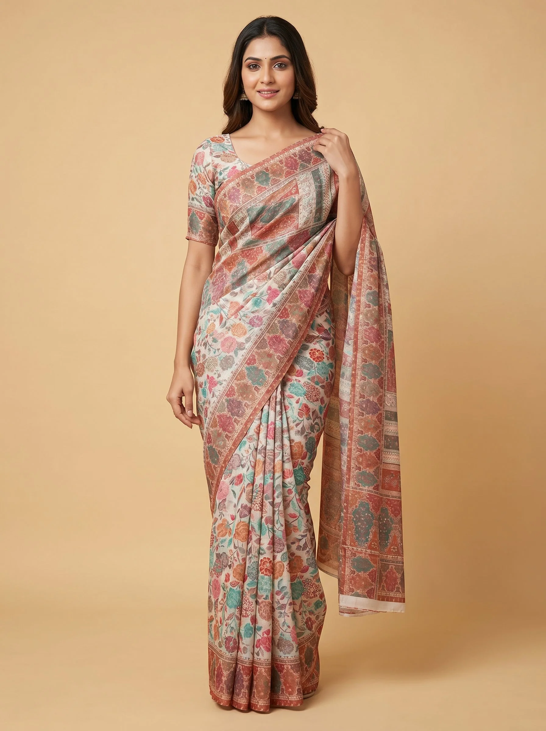 Off White Green Dual Tone Handloom Saree