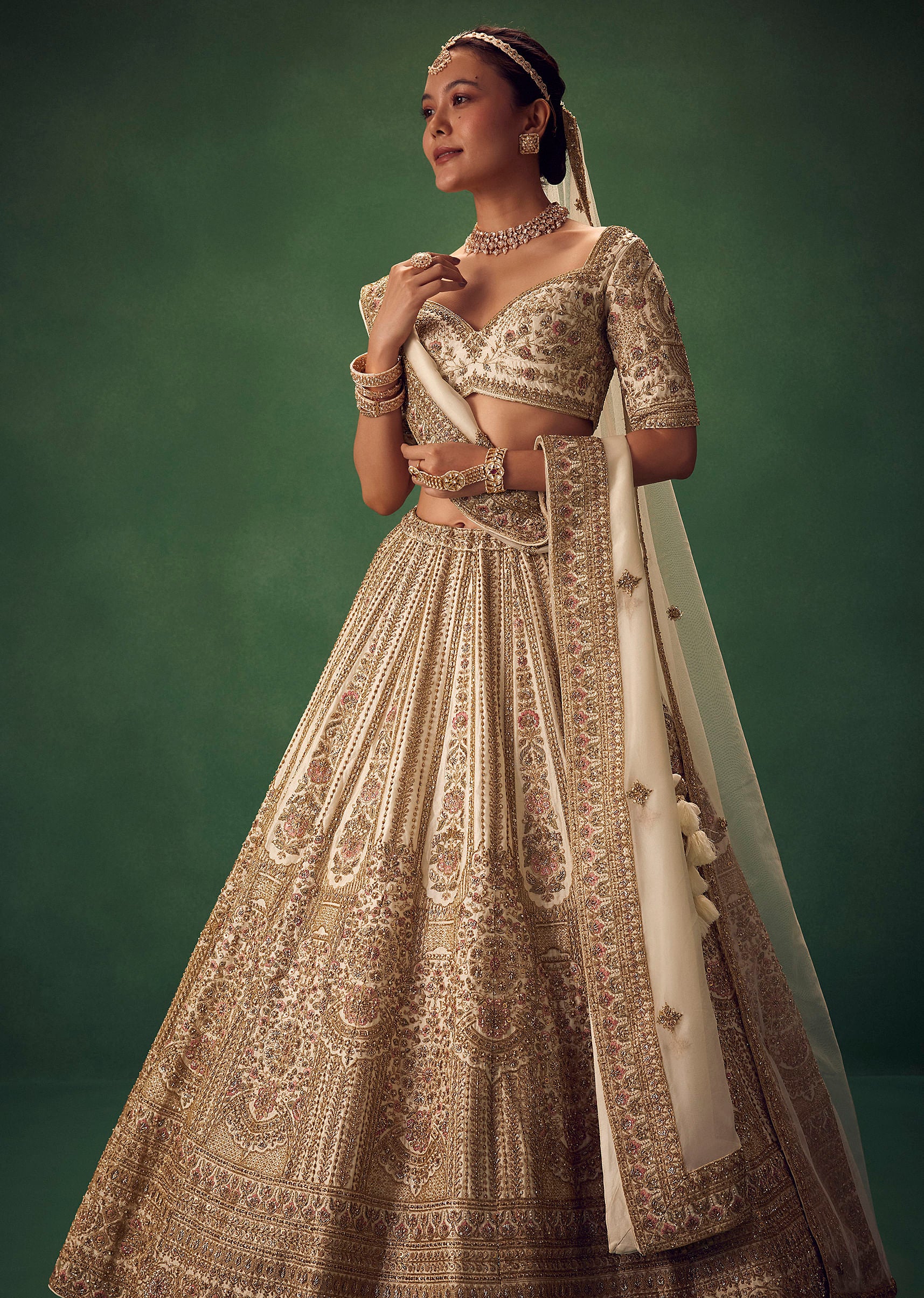 Off White Hand Embroidered Lehenga Set - Image 2