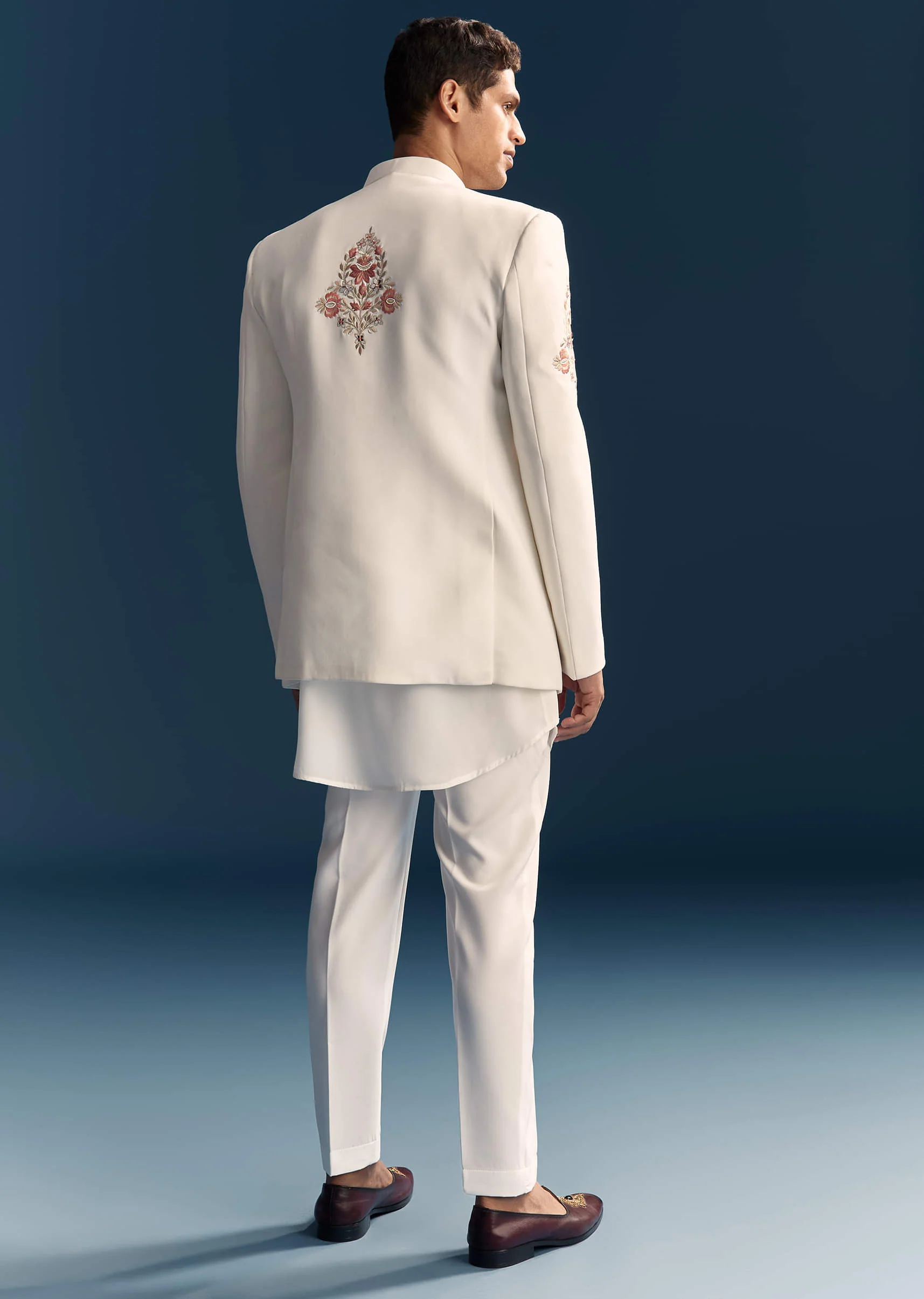 Off White Indo Western Set For Men With Hand Embroidery - Image 3