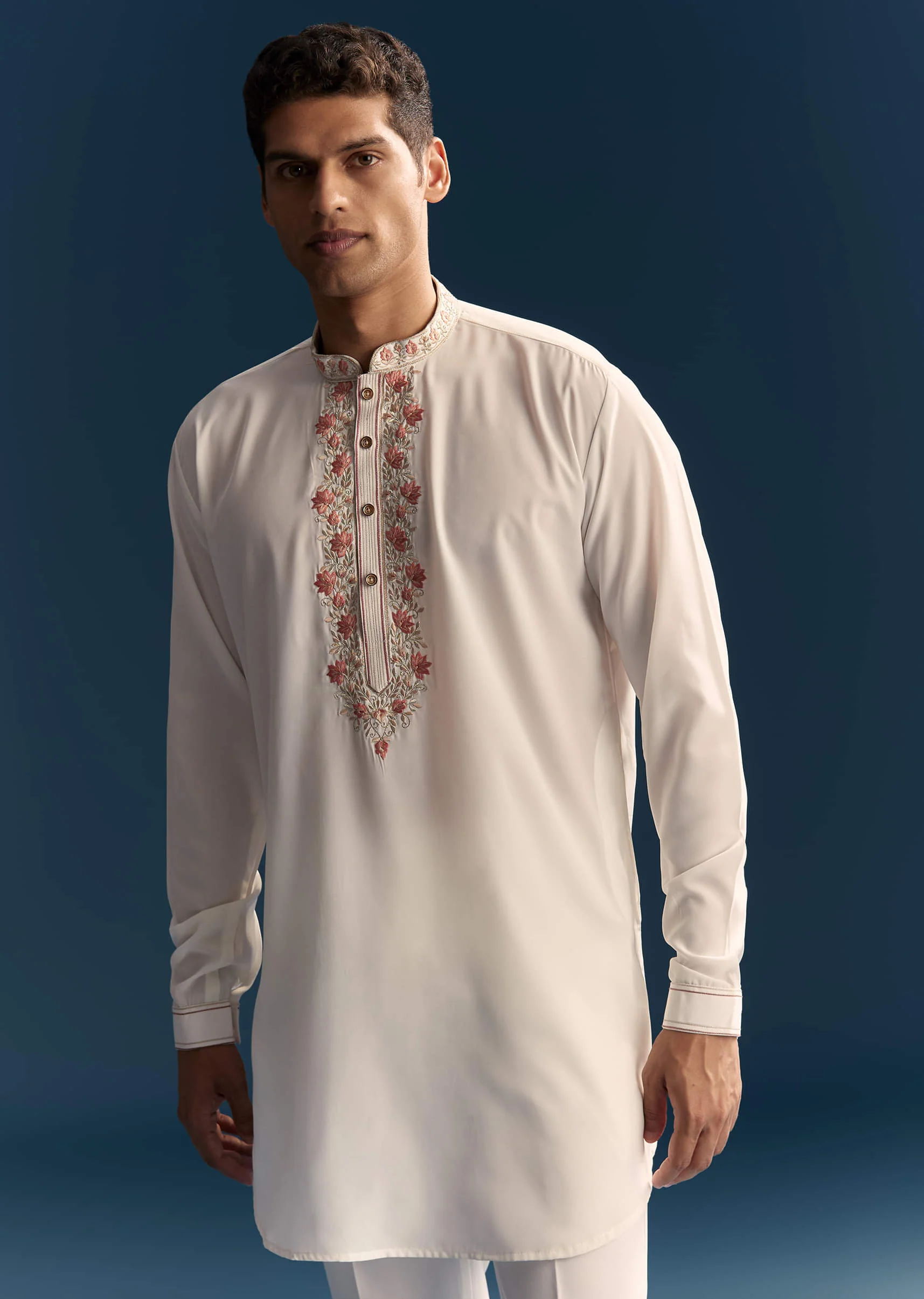Off White Indo Western Set For Men With Hand Embroidery - Image 6