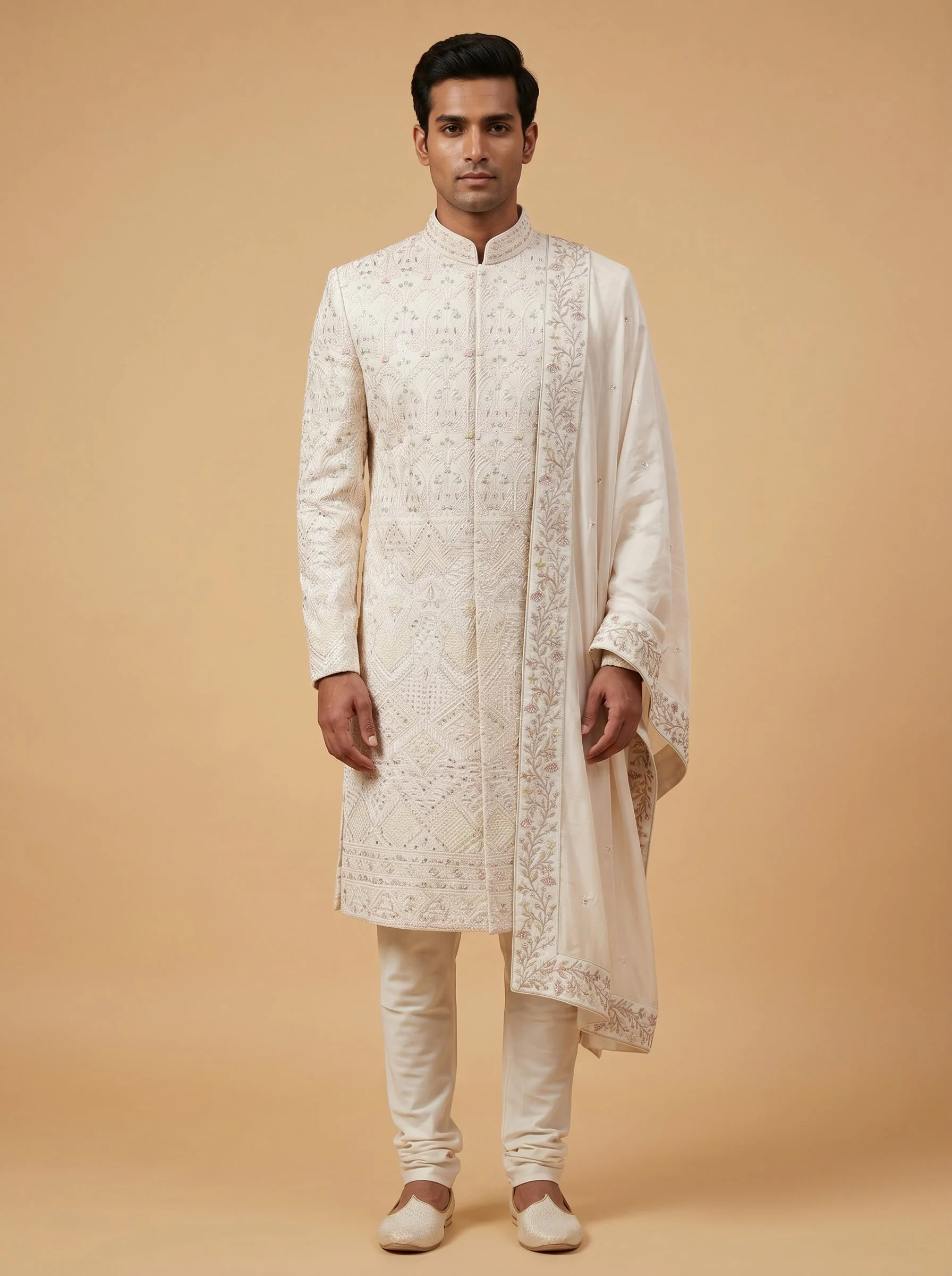 Off White Intricate Embroidered Sherwani