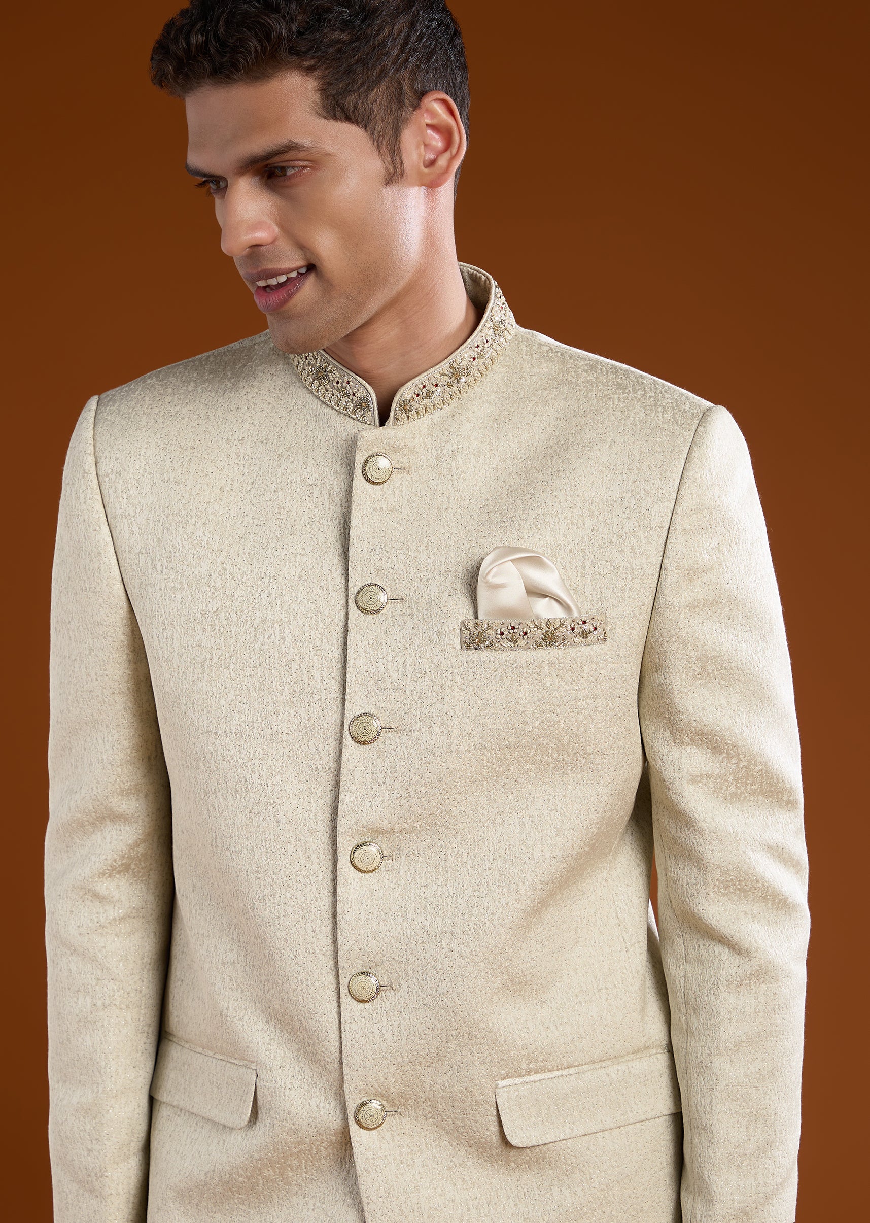Off White Jodhpuri and Pant Set in Viscose - Image 2