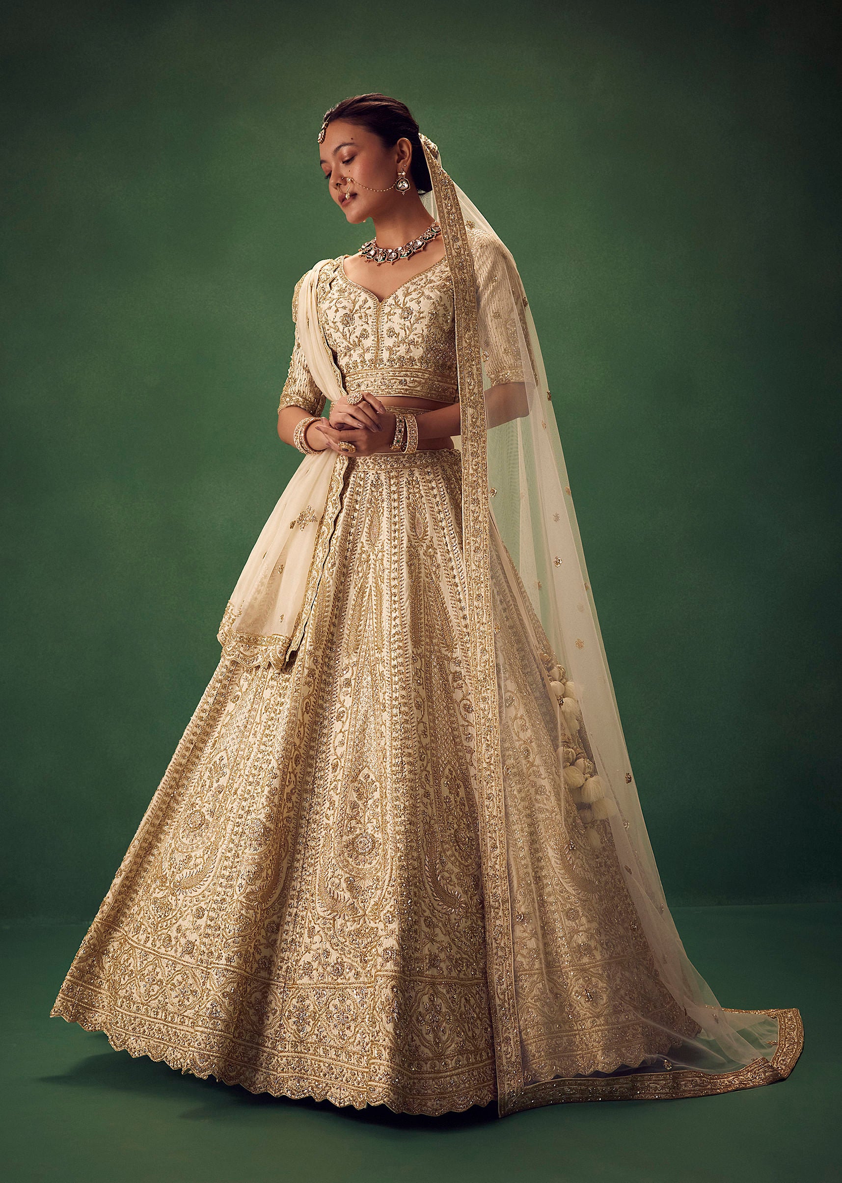 Off White Lehenga Set With Zari And Sequins Work - Image 3